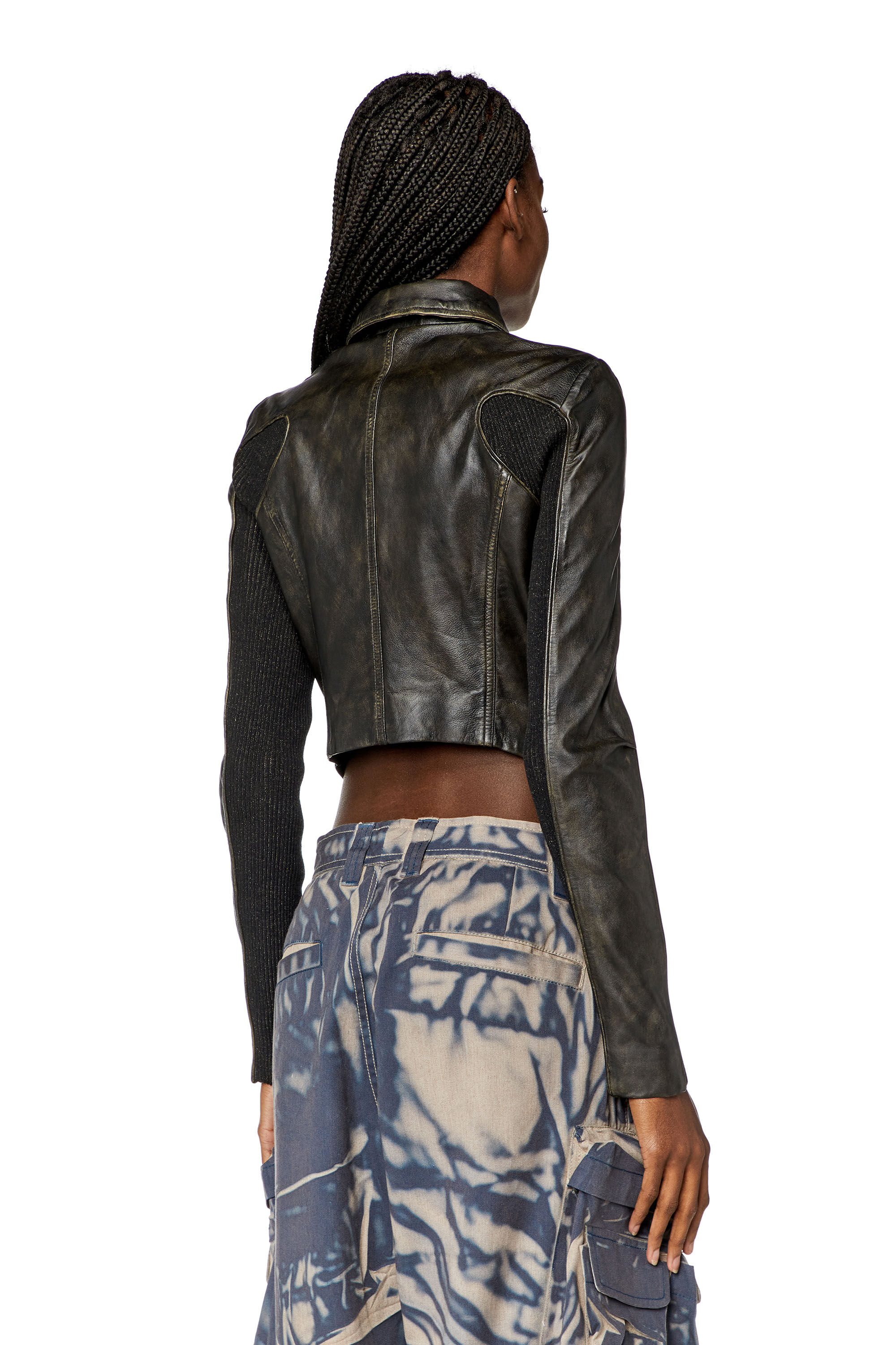 Women's Cropped distressed leather jacket | Diesel Women's Cropped distressed leather jacket | Diesel
