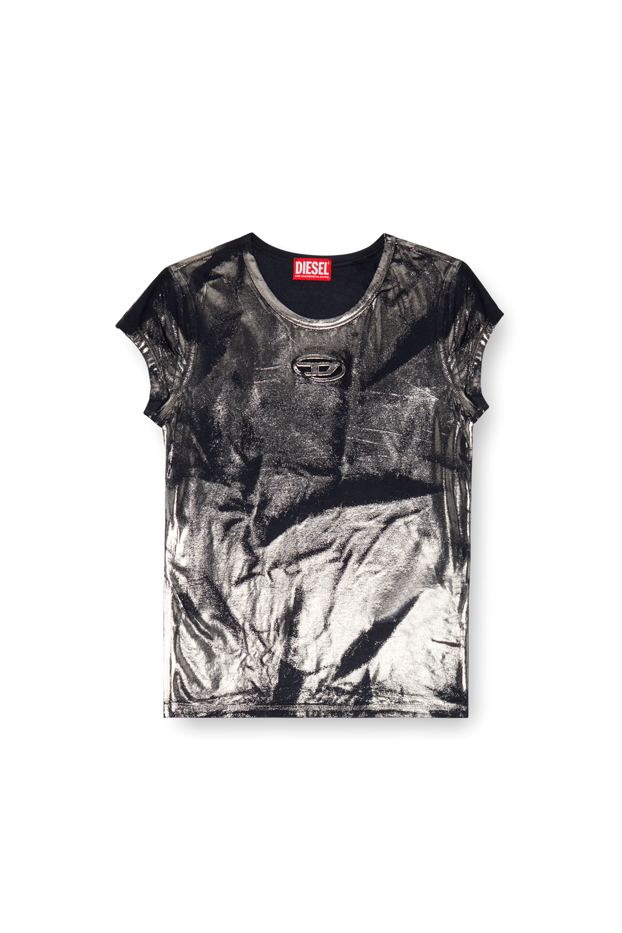 DIESEL ★ T-Angie-P1 Tシャツ Women's Foiled T-shirt with cut-out logo | Black | Diesel