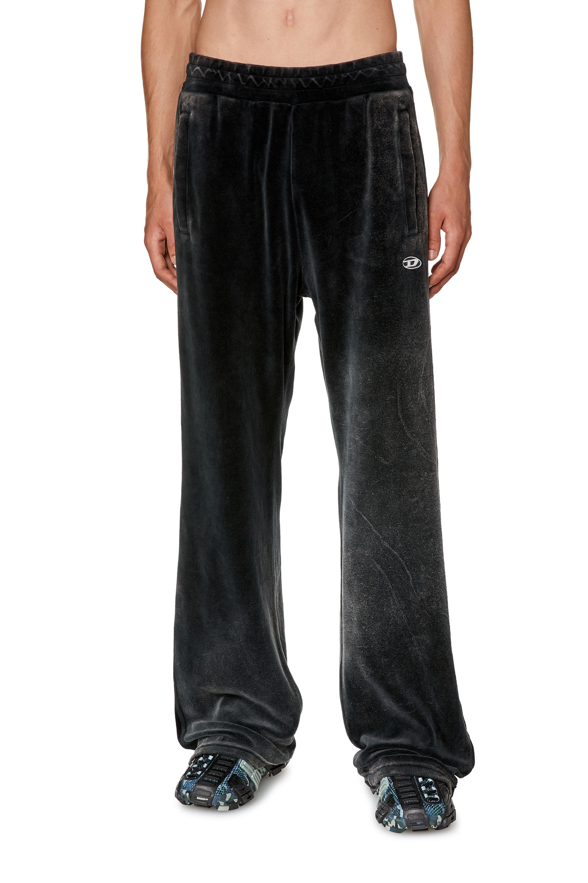 Men's Chenille track pants with side bands | Black | Diesel