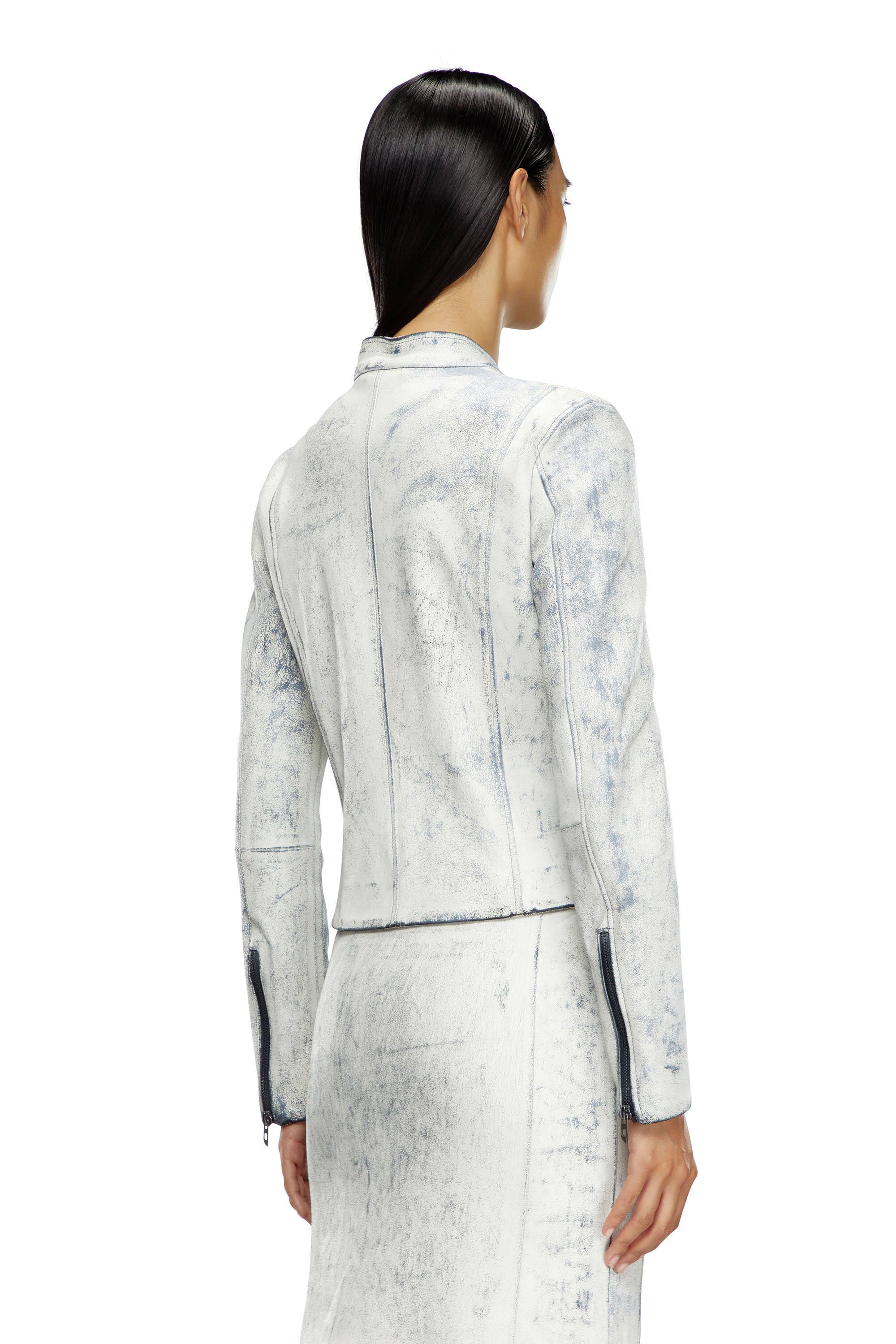 Diesel - L-YRIC, Woman's Leather jacket with plaster effect in White - 5
