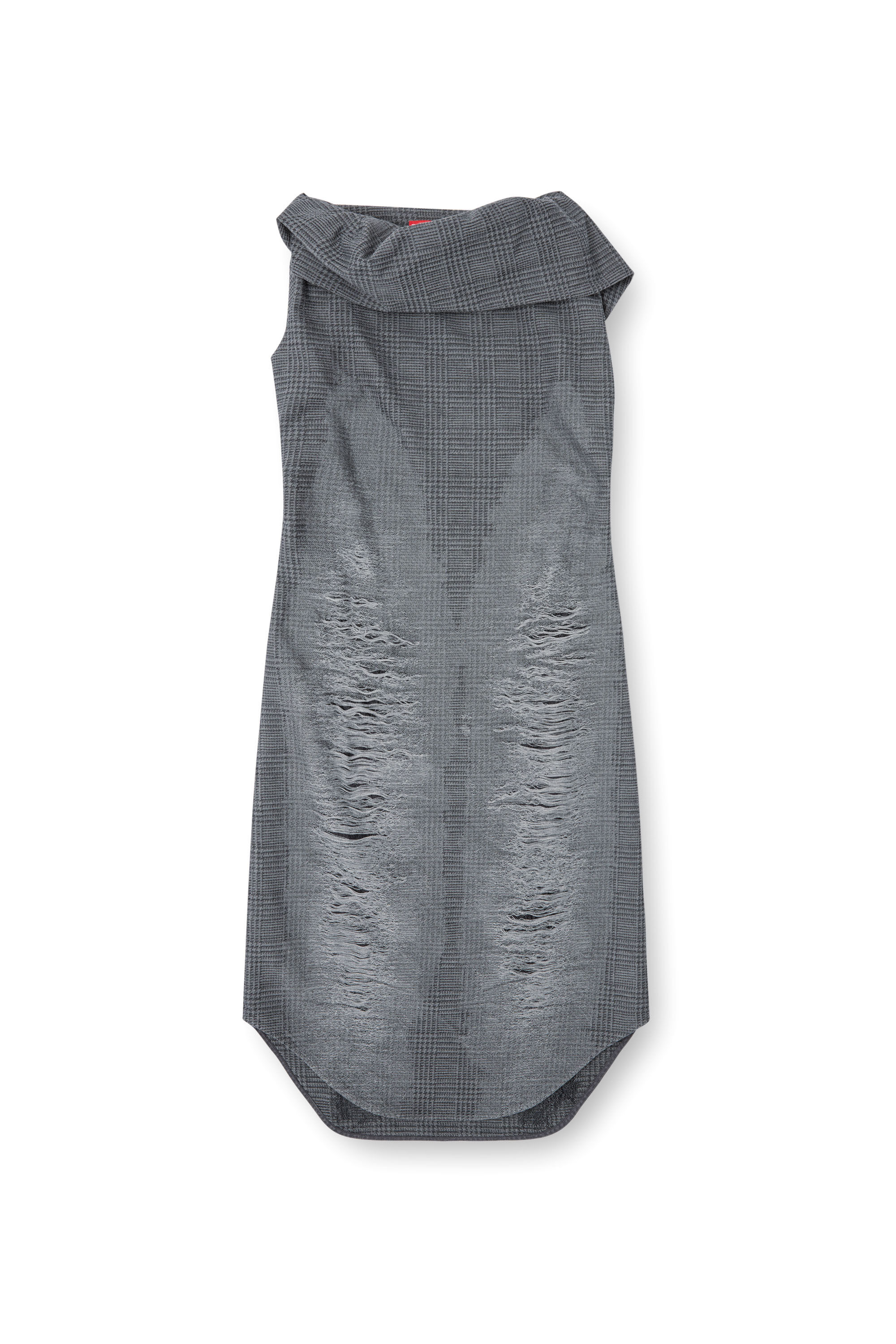 Diesel - D-MAUVE, Vestido midi de tejido príncipe de Gales con efecto desgastado Mujer in Gris - 2