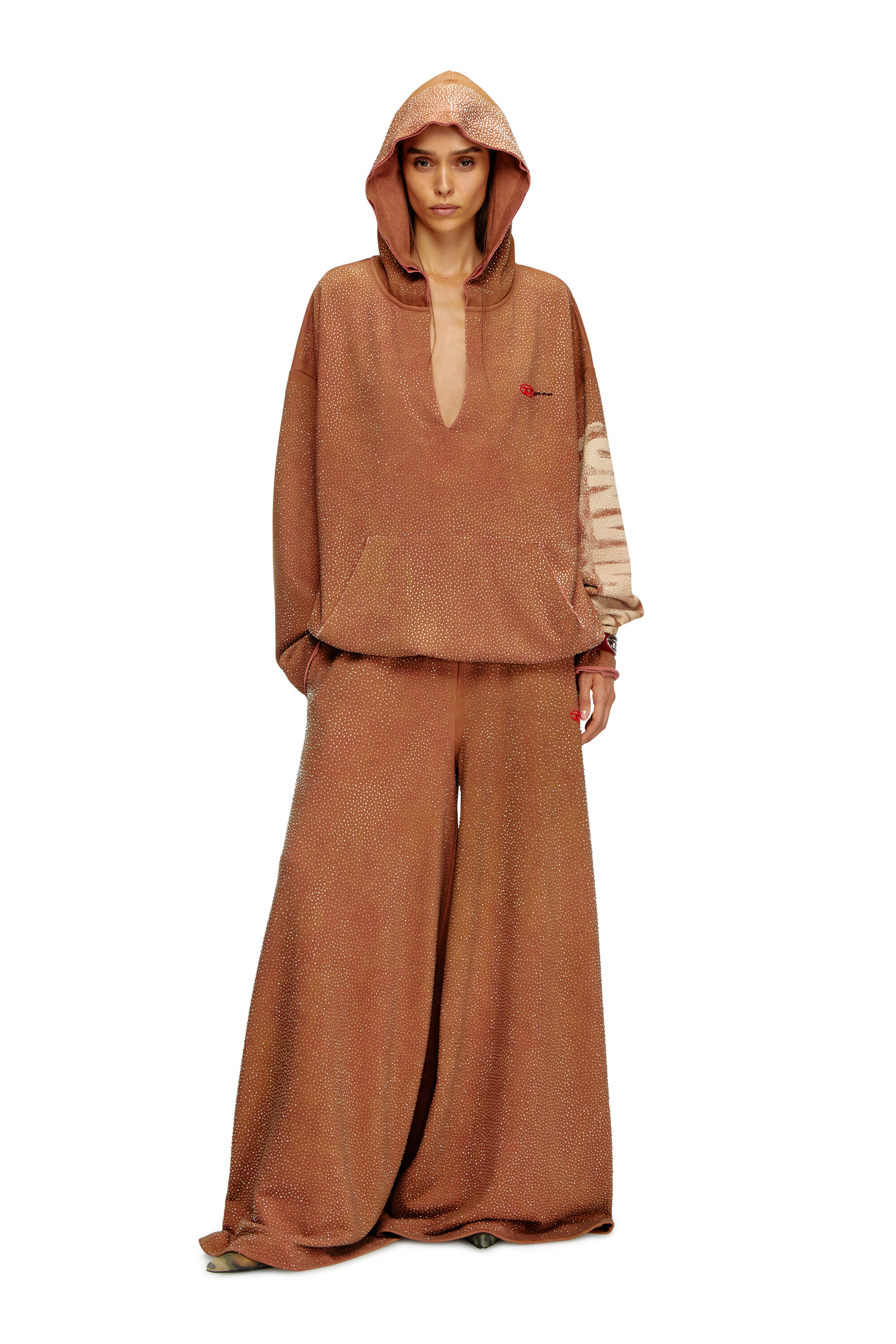 Women's Wide-leg sweatpants with crystals | Brown | Diesel
