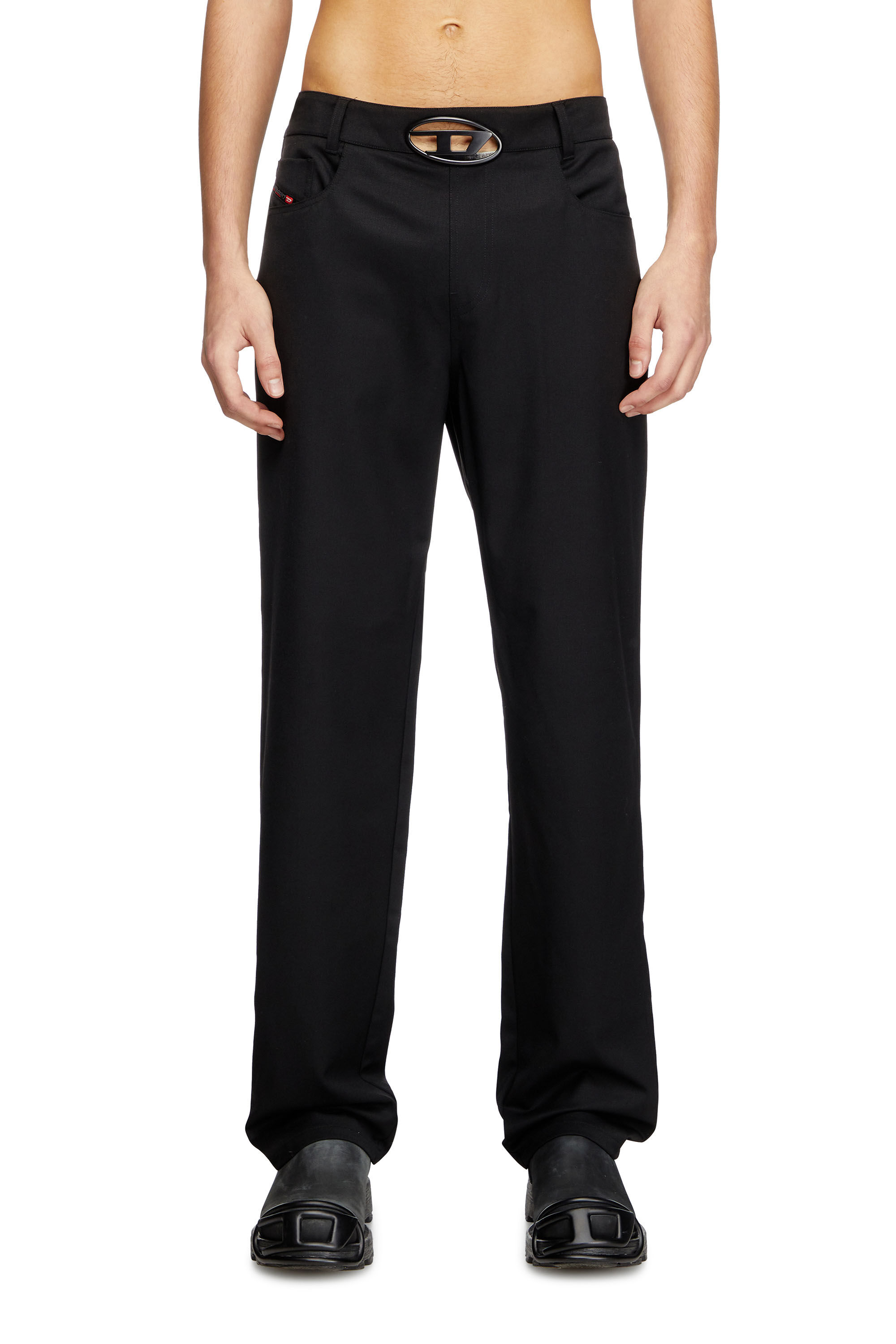 Men's Wool blend pants with D buckle waistband | Black | Diesel Men's Wool blend pants with D buckle waistband | Black | Diesel