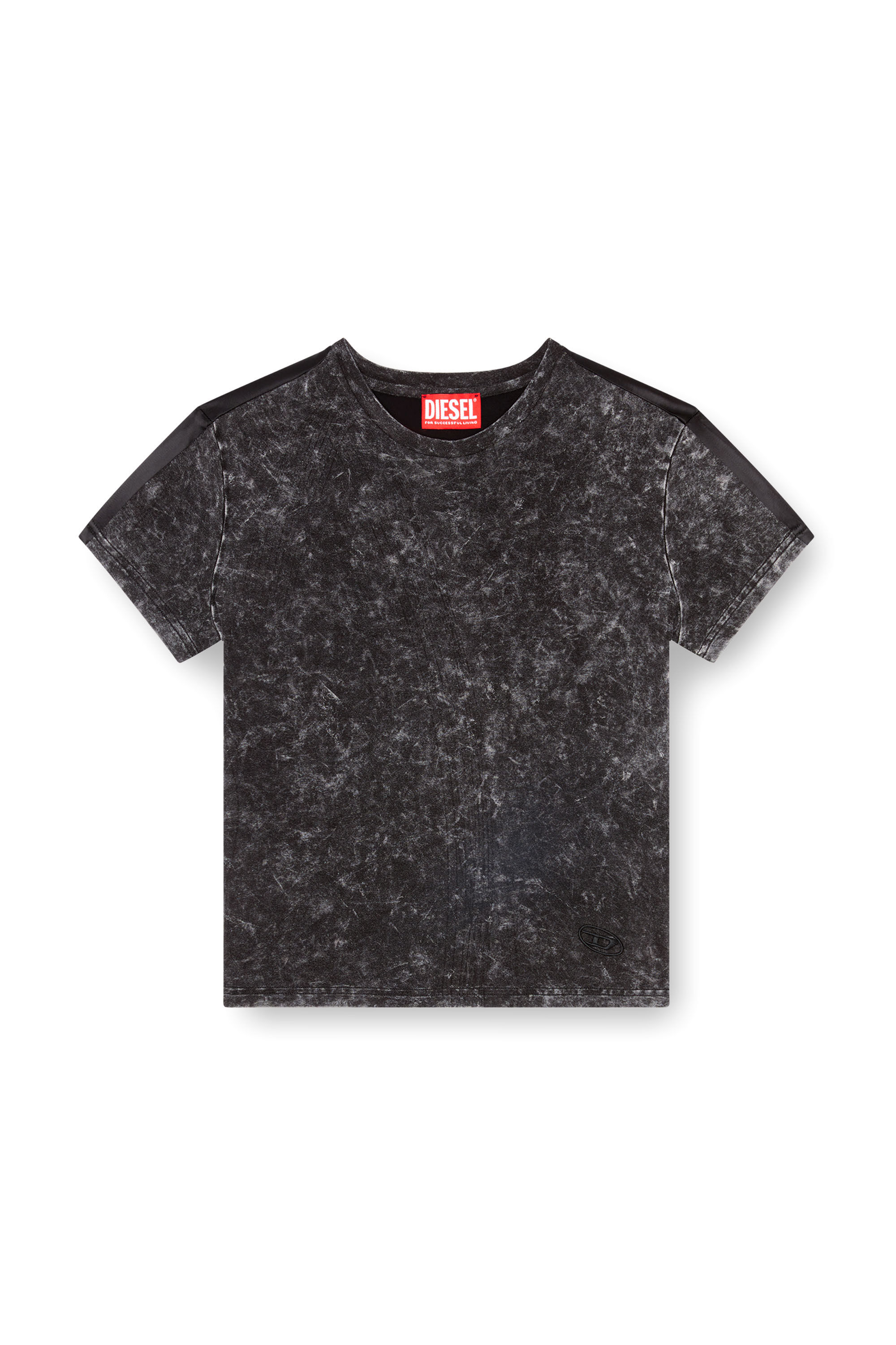 Diesel - T-MEZZO, Camiseta híbrida de tejido y satén Mujer in Negro - 2