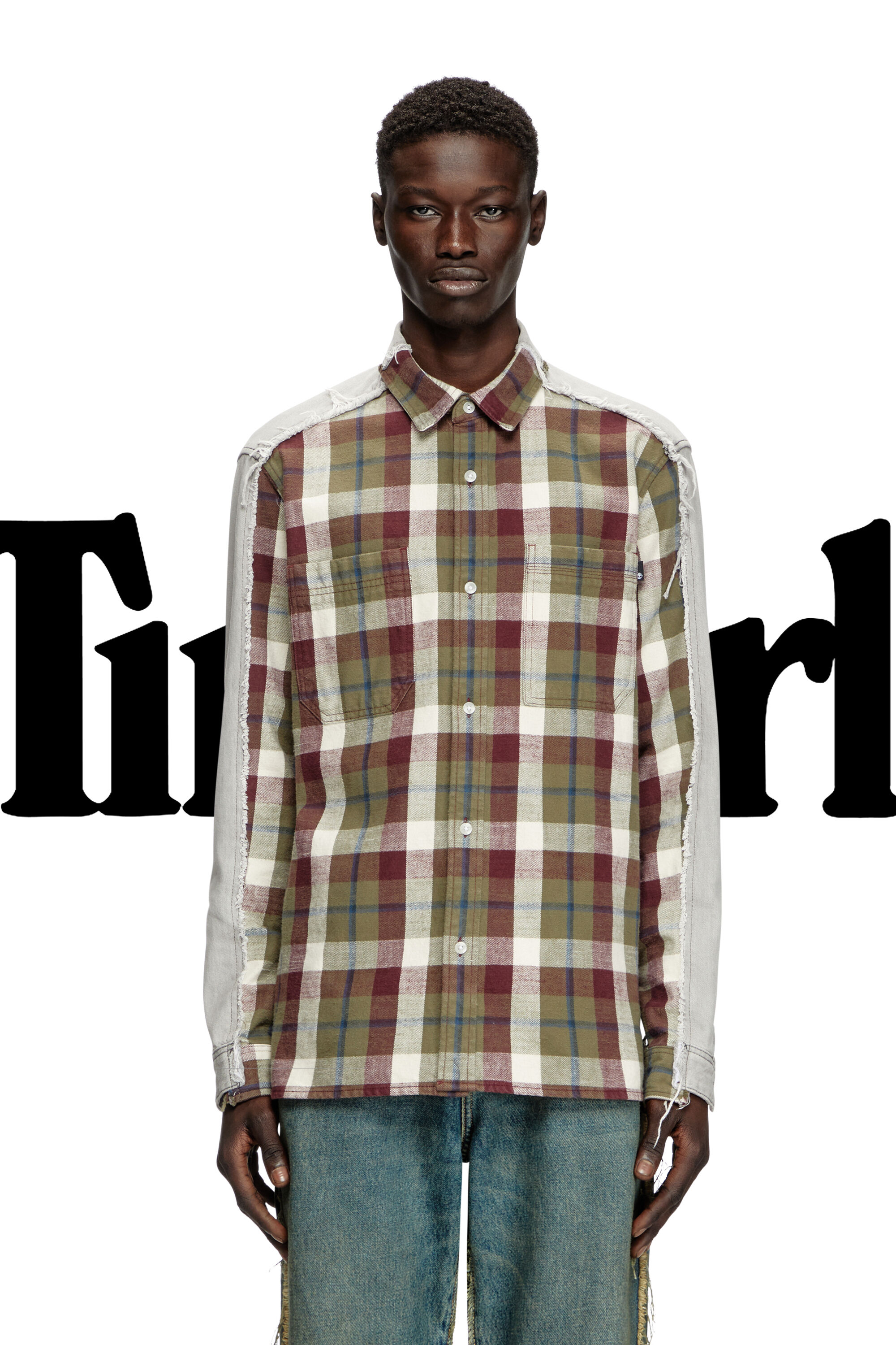 Diesel - Shirt Diseloves 8B, Unisex's Check and bleach-effect denim shirt in Red/Grey - 6