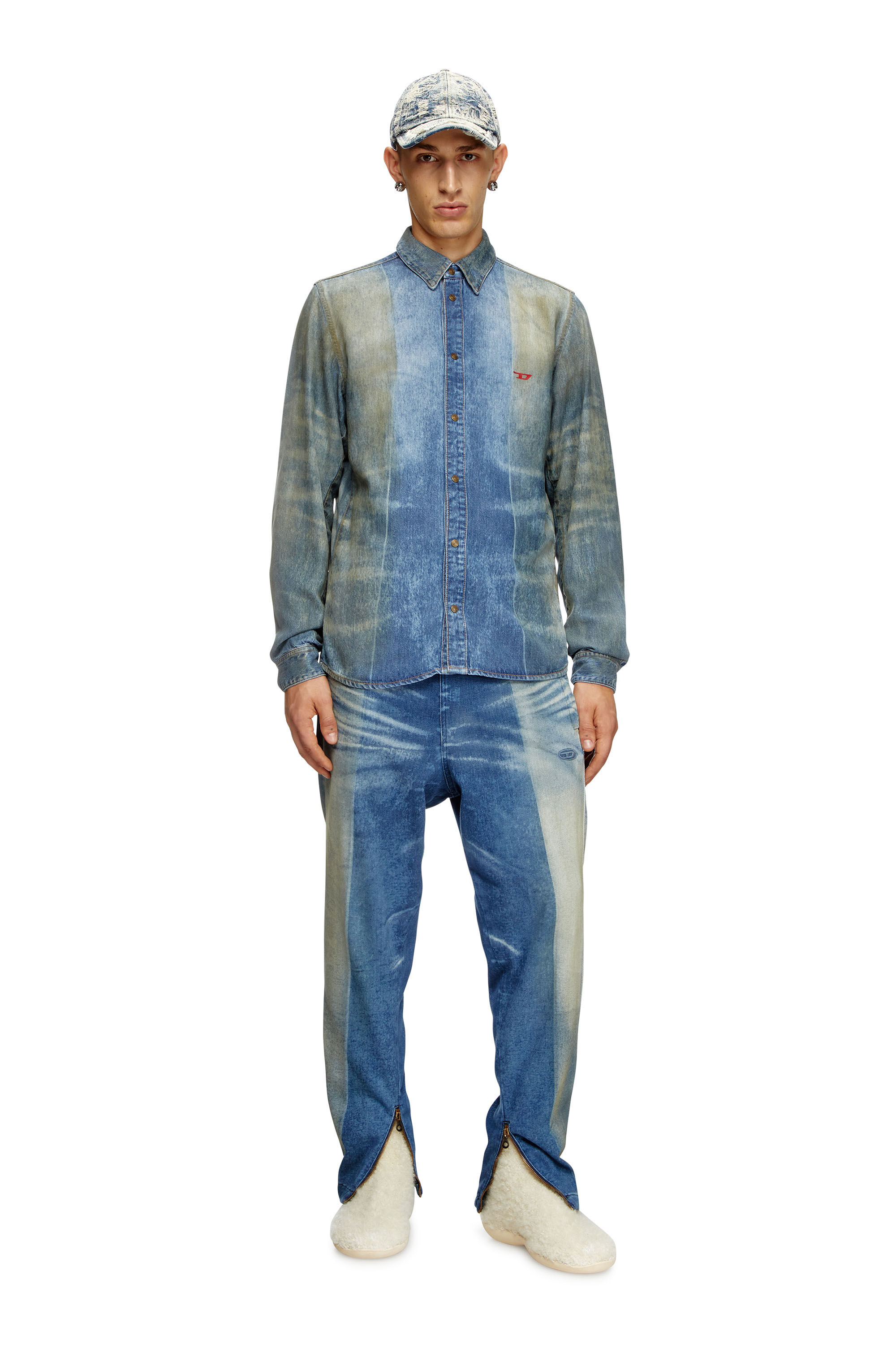 Men's Denim shirt with solarised folds | Blue | Diesel