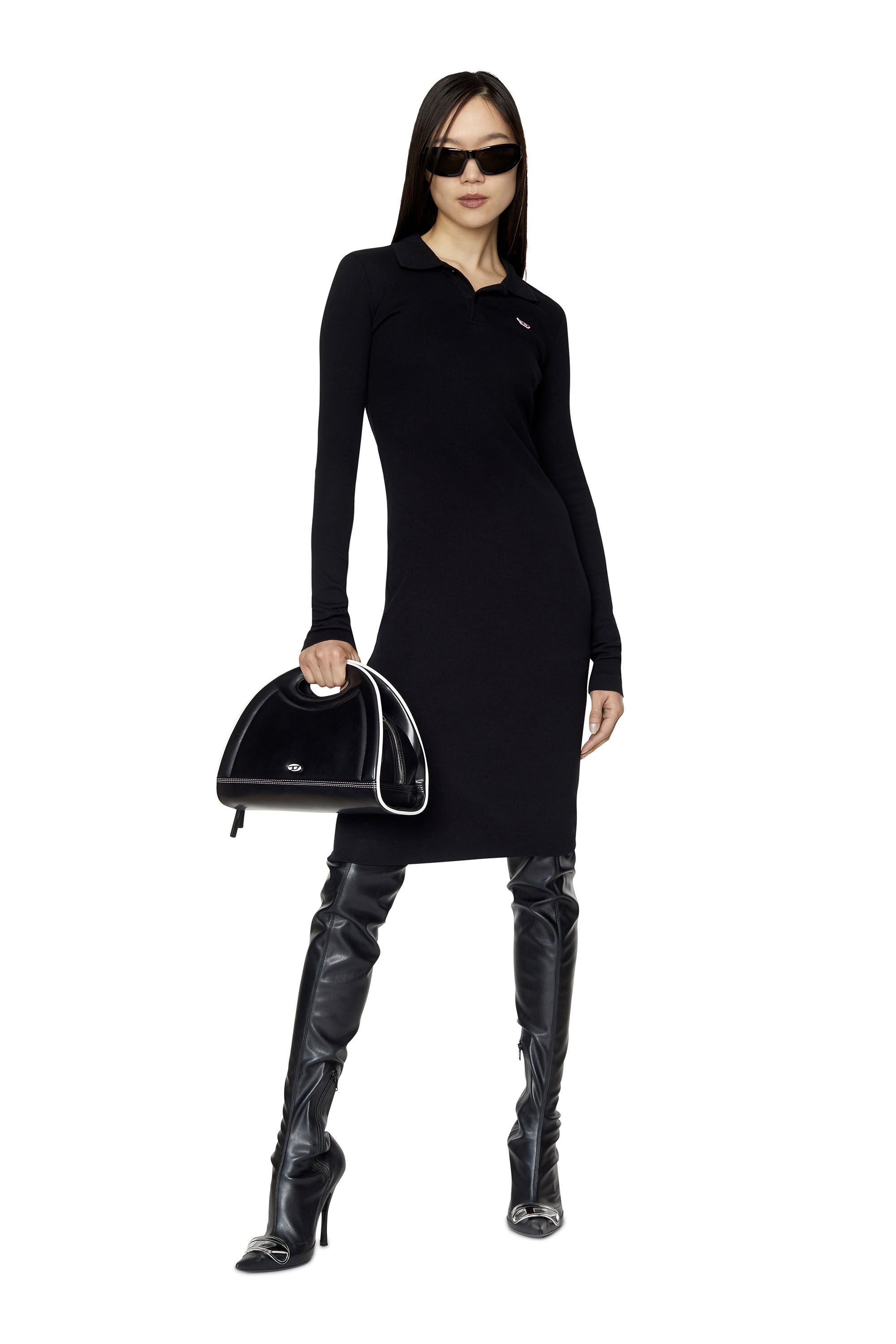 Diesel - D-RIBENNY-LS-D, Woman's Bodycon polo dress in Black - 1