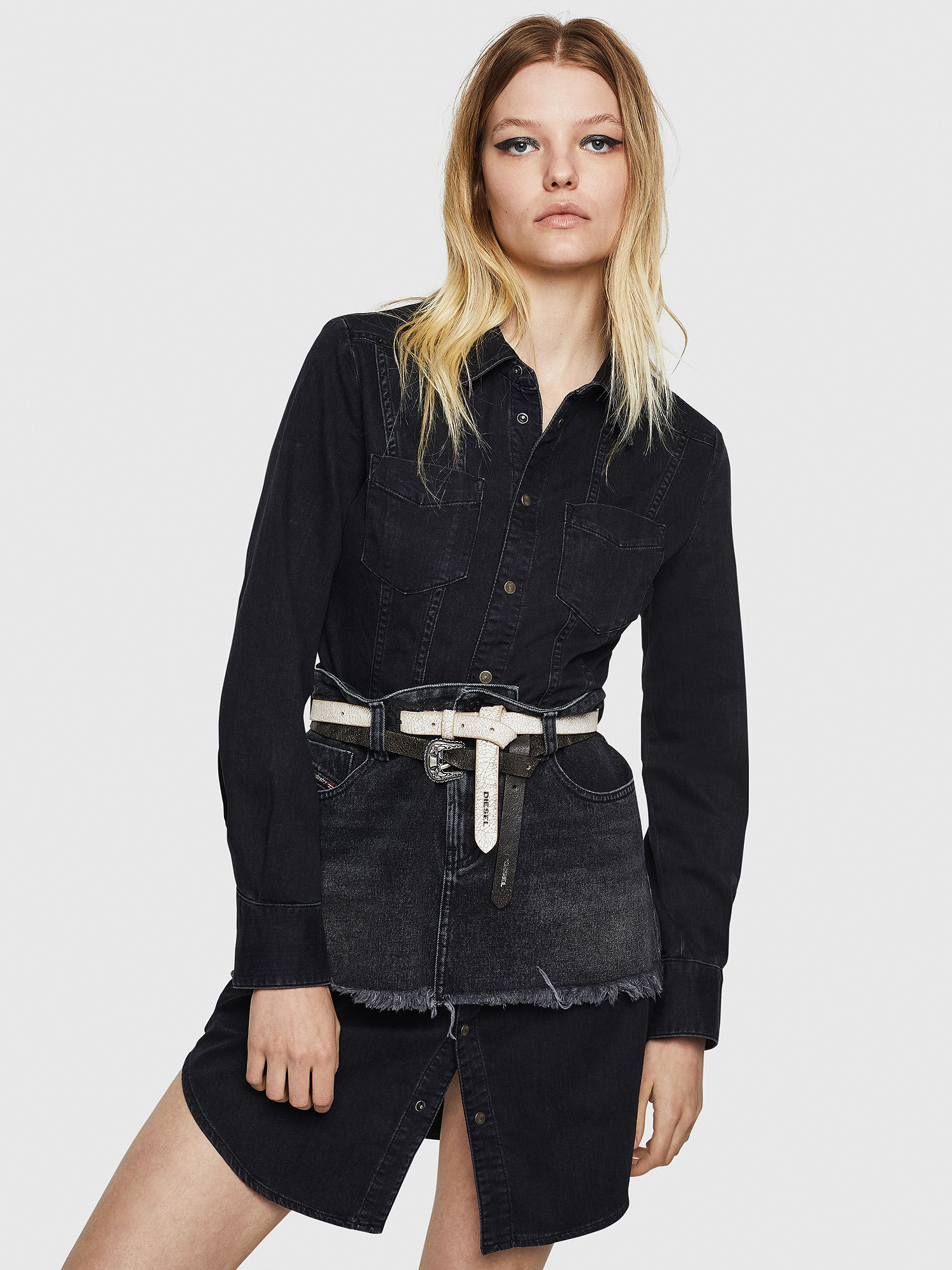 Diesel denim shirt dress with skirt overlay sale