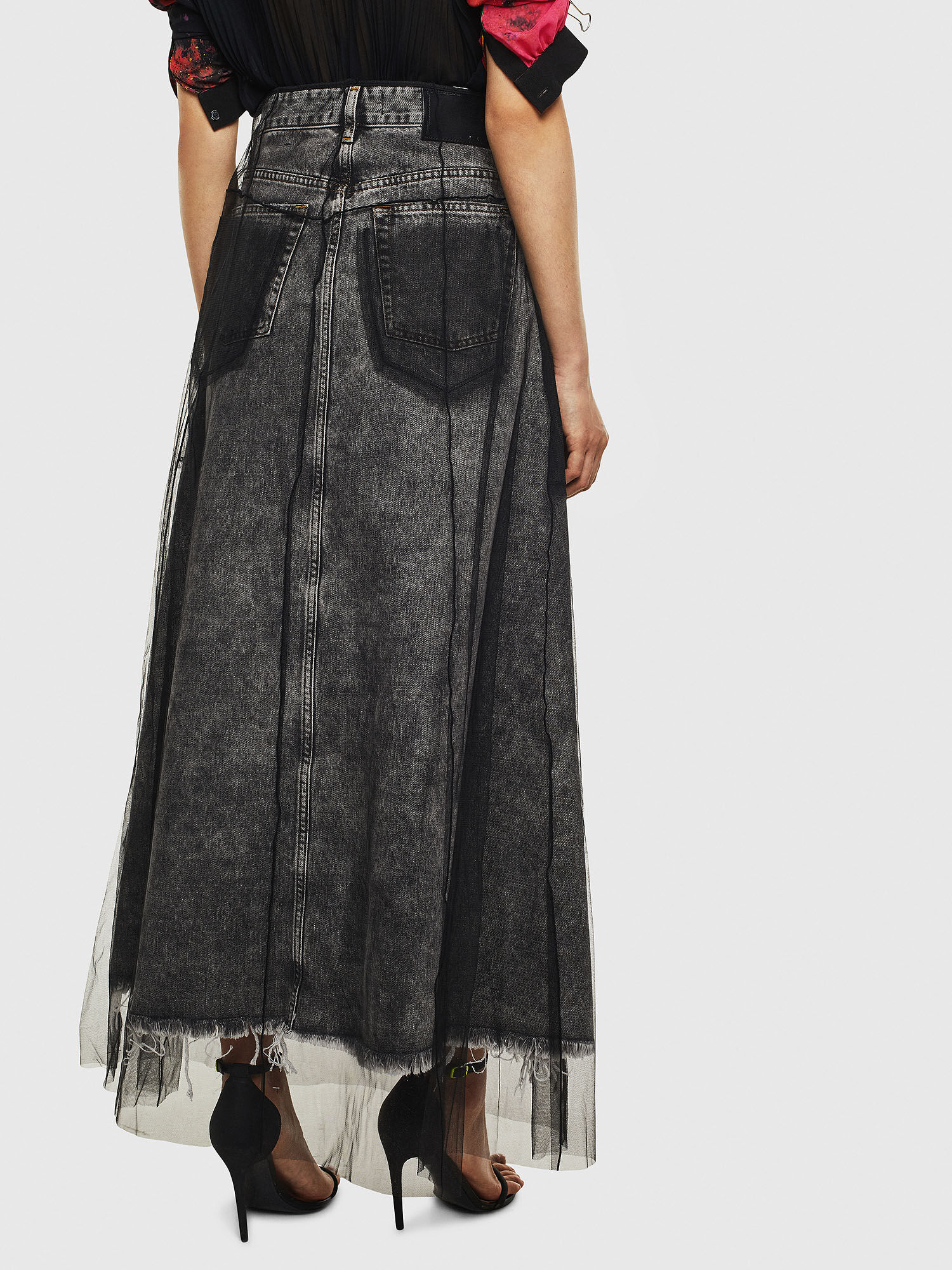 O-MARGY Woman: Long denim skirt with tulle overlay | Diesel