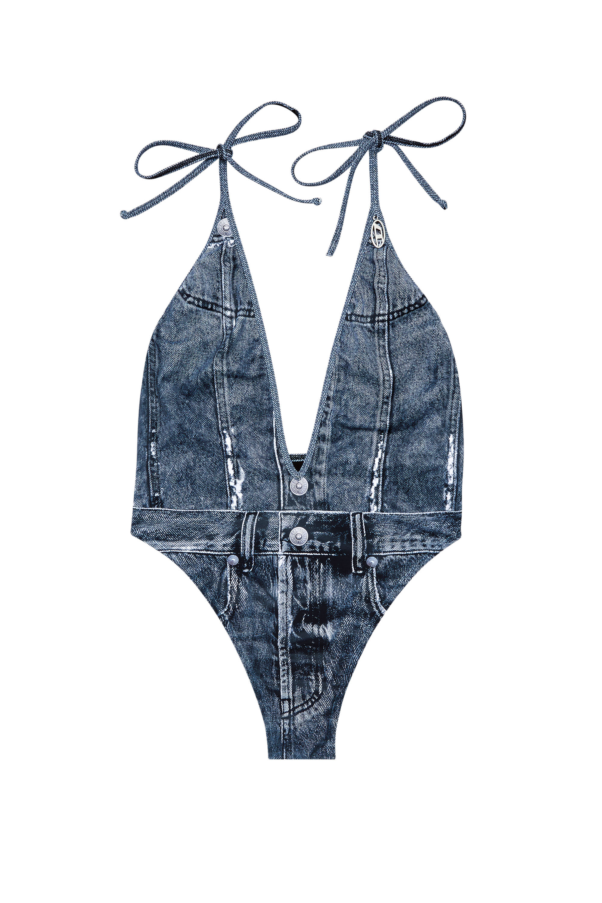 Diesel - KINSLEY-DNM, Bañador con escote pronunciado y trampantojo de denim Mujer in Azul marino - 4