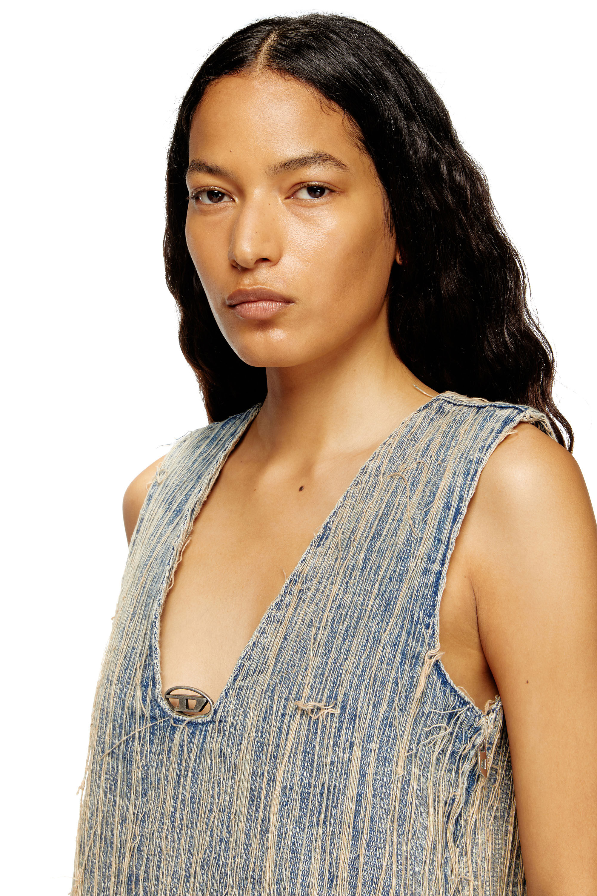 Diesel - DE-LARIS-DRESS-S2, Vestido de denim con efecto desgastado Mujer in Azul marino - 5