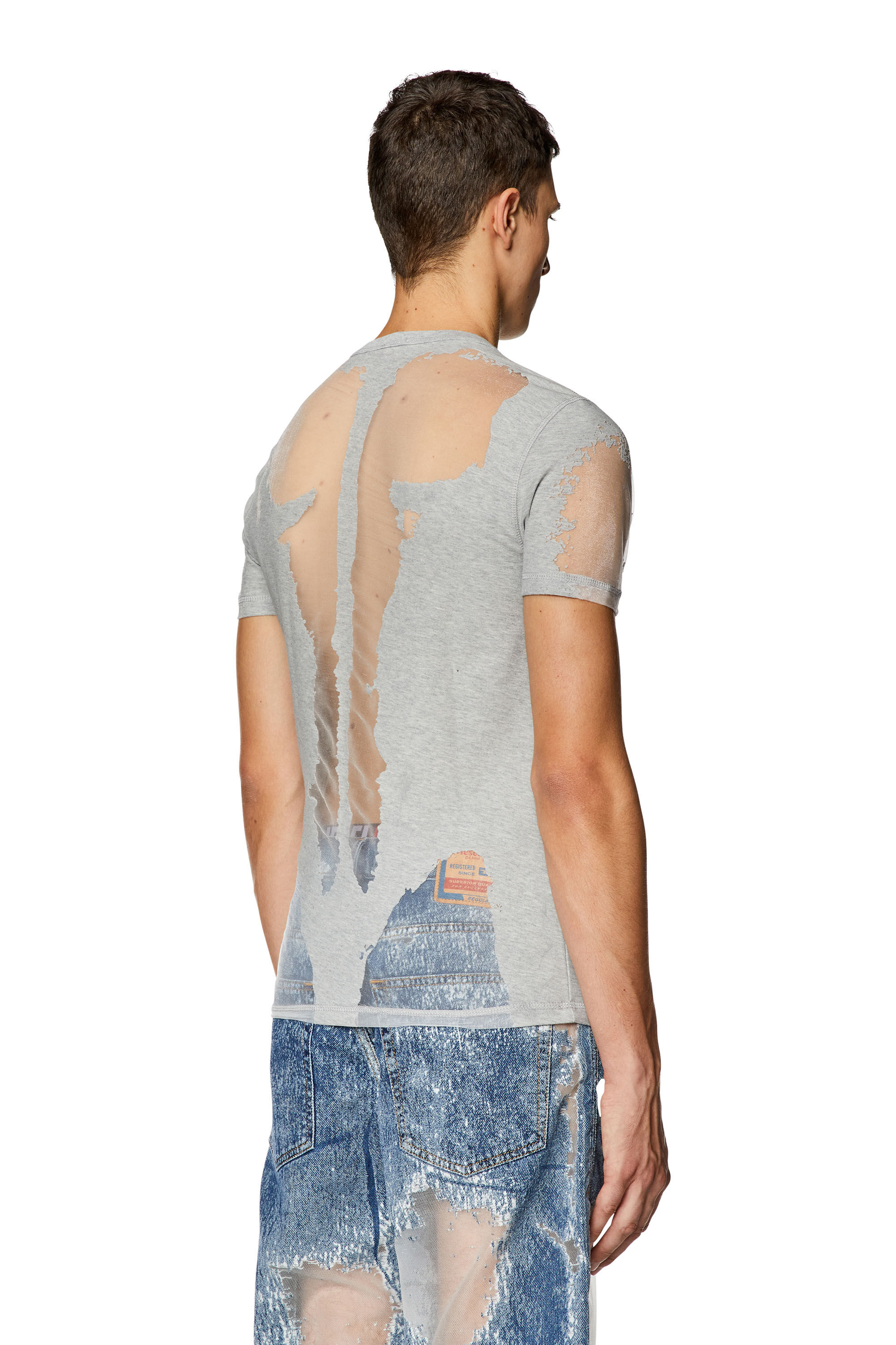 Men's Burnout T-shirt with sheer panels | Grey | Diesel Men's Burnout T-shirt with sheer panels | Grey | Diesel