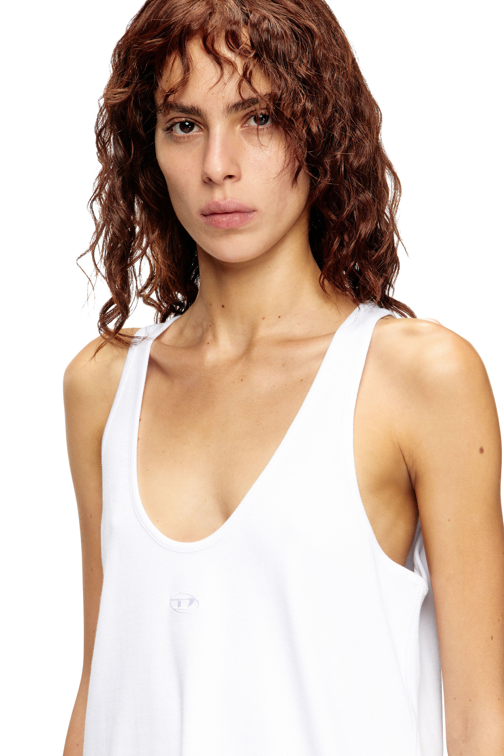 Diesel - T-IPSYA-LKDS, Camiseta con tirantes de canalé con Oval D Mujer in Blanco - 4