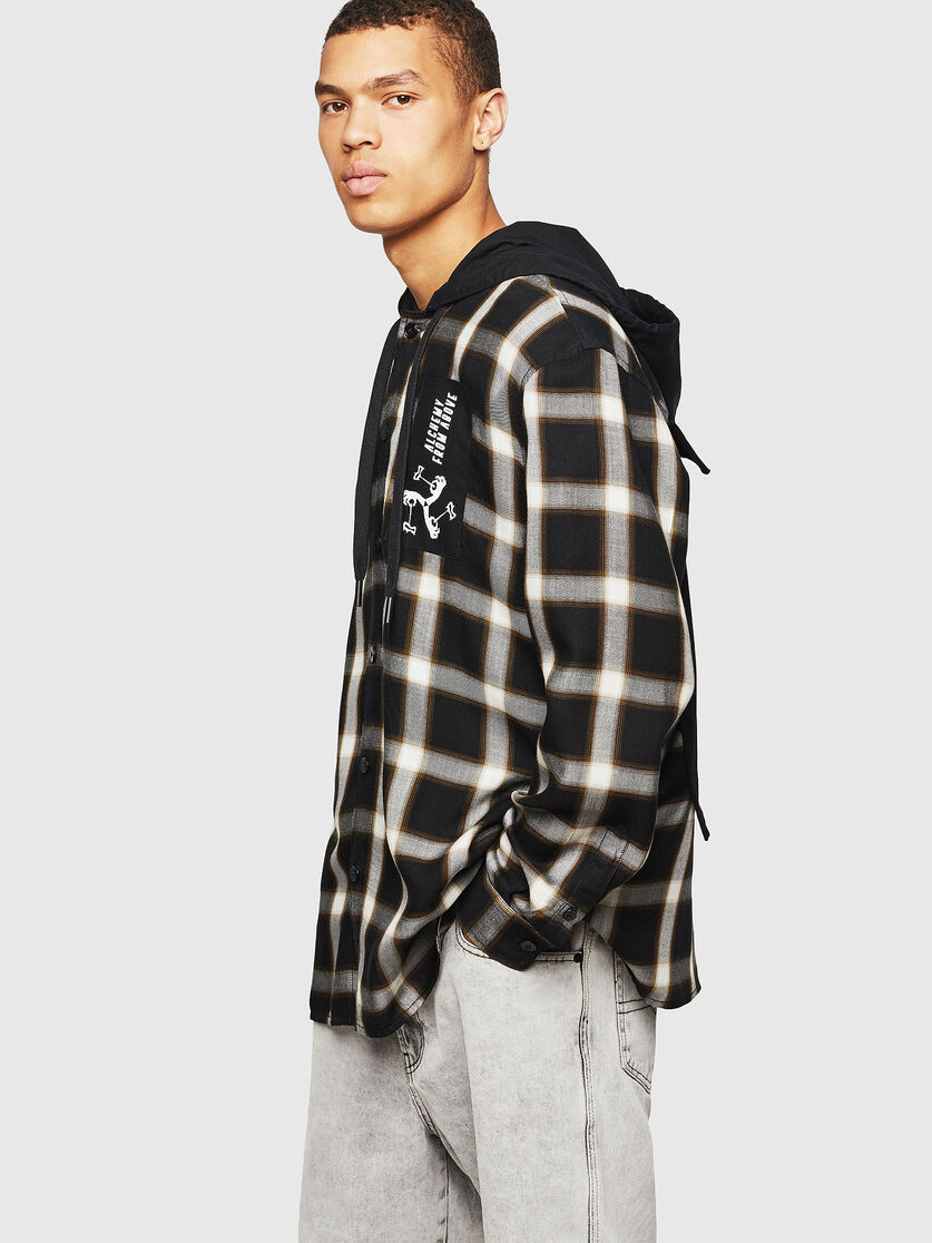 S Dovin Men Hooded Shirt With Check Motif Diesel