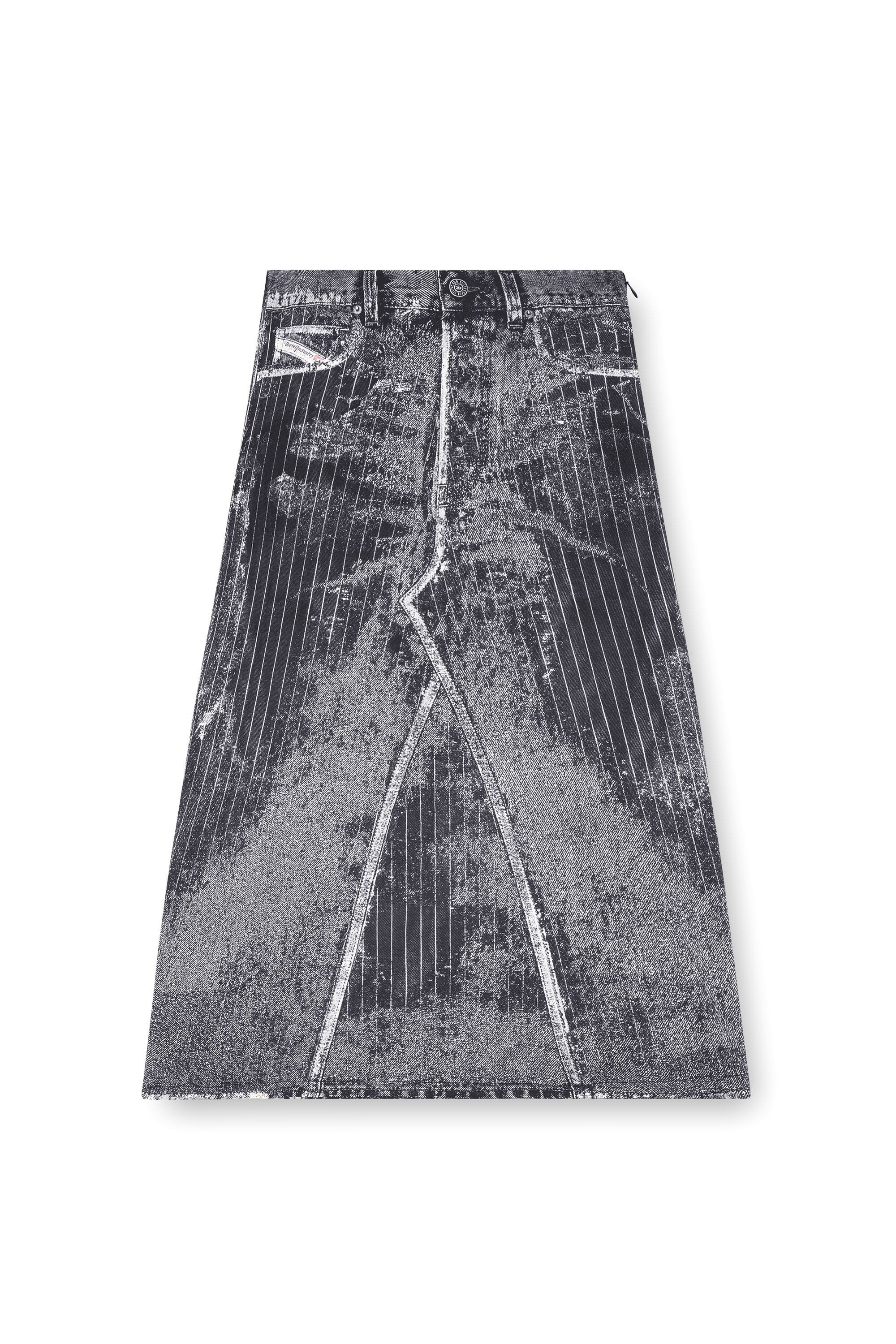 Diesel - O-HANNA, Woman's Satin skirt with print of pinstripe denim in Black - 2