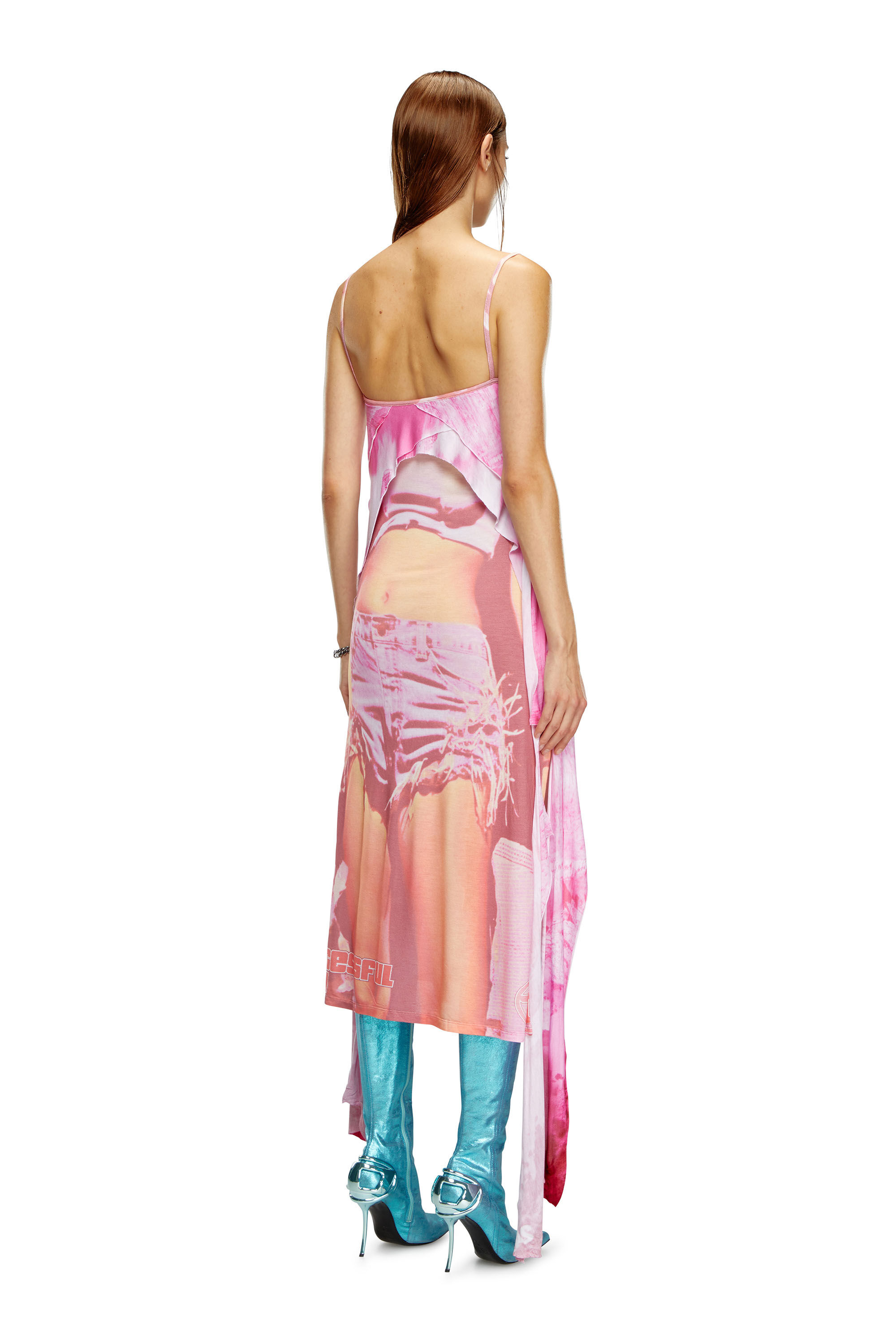 Diesel - D-MALORY-LONG, Mujer Vestido midi con capa asimétrica in Rosa - Image 3