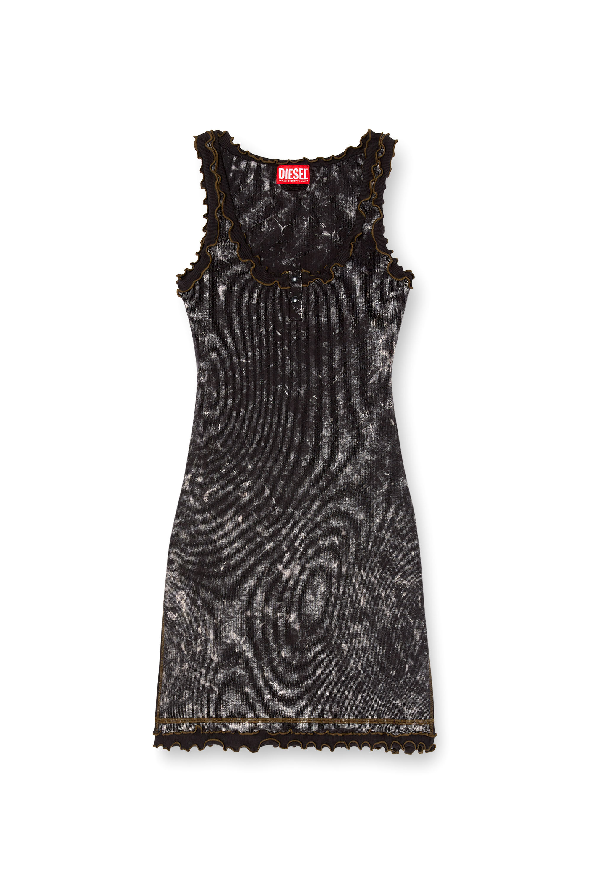 Diesel - D-CERTA, Vestido mini elástico con ribetes en contraste Mujer in Negro - 2