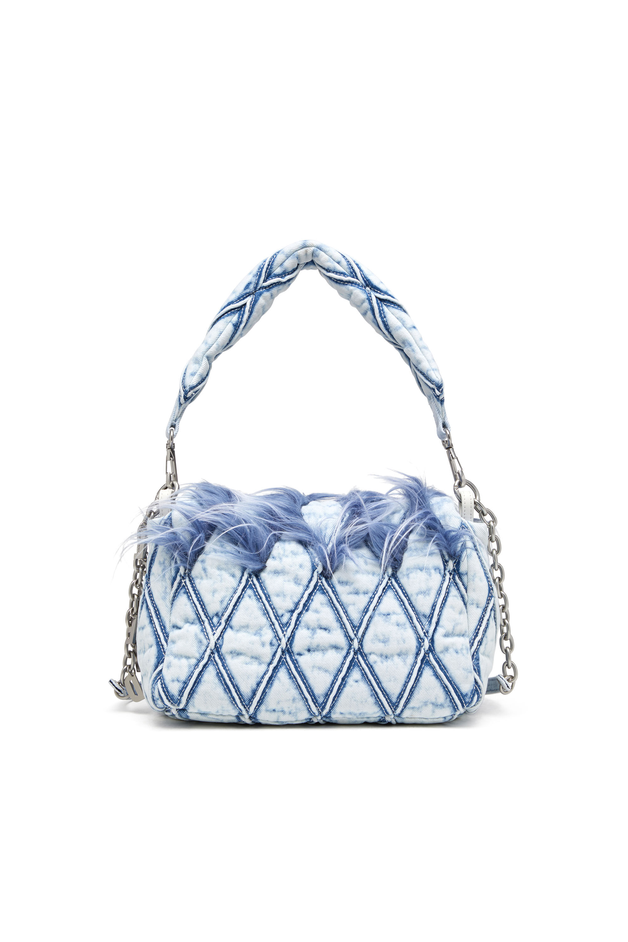 Diesel - CHARM-D SHOULDER M, Woman's Charm-D M-Shoulder bag in denim and faux fur in Blue - 3