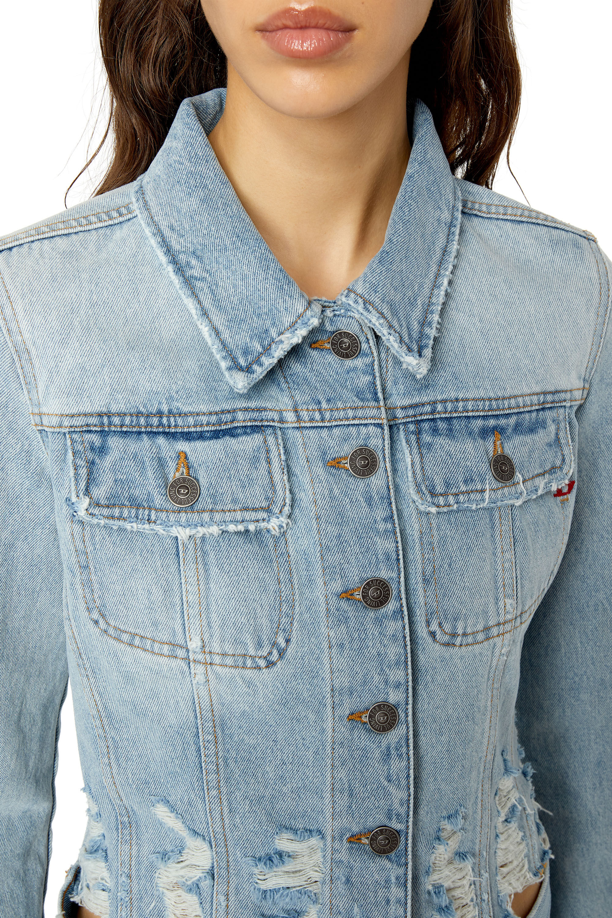 DE SLIMMY P Woman Slim fit destroyed trucker jacket Diesel