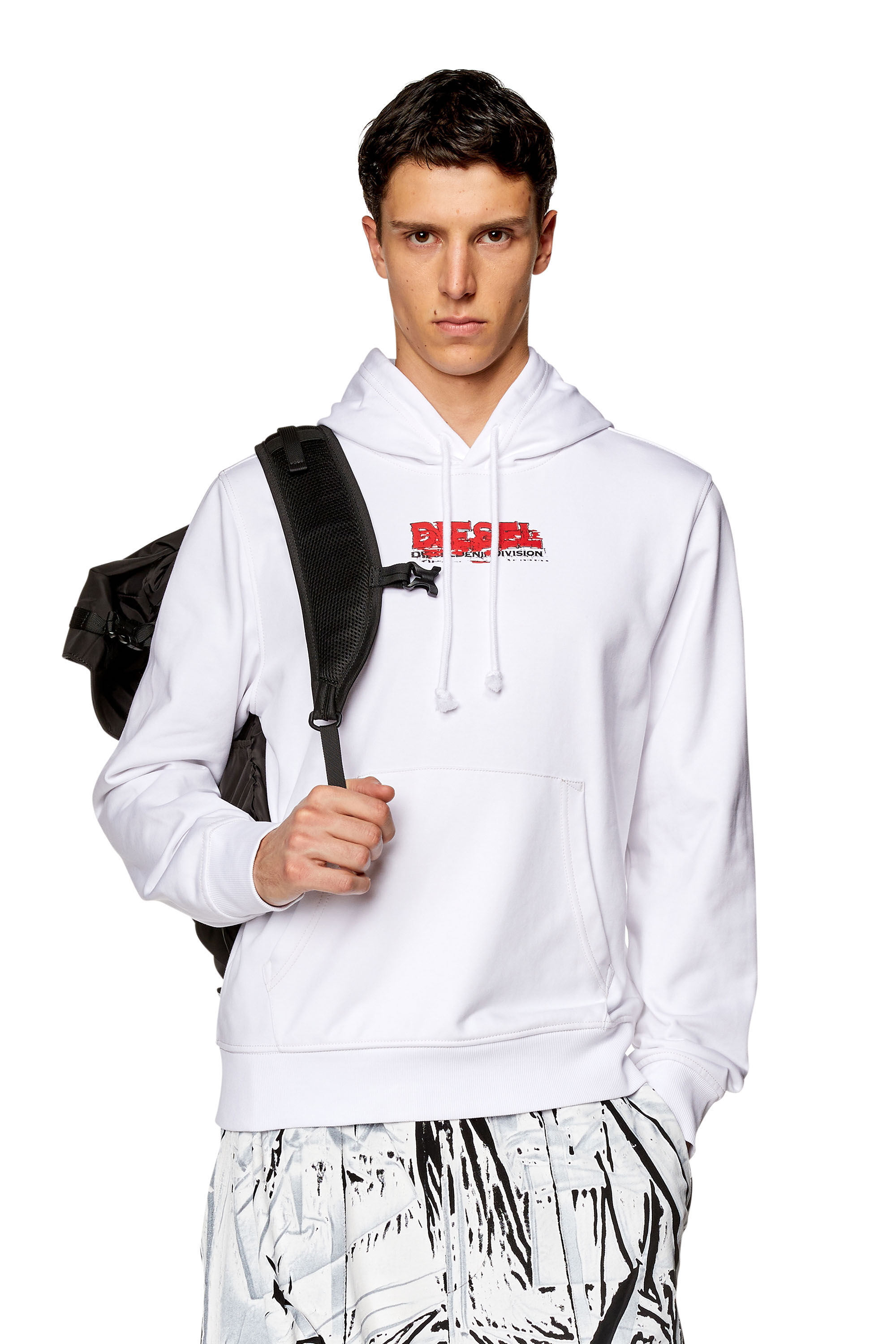 Diesel - S-GINN-HOOD-K37, Sudadera con capucha con logotipo estilo glitch Hombre in Blanco - 3
