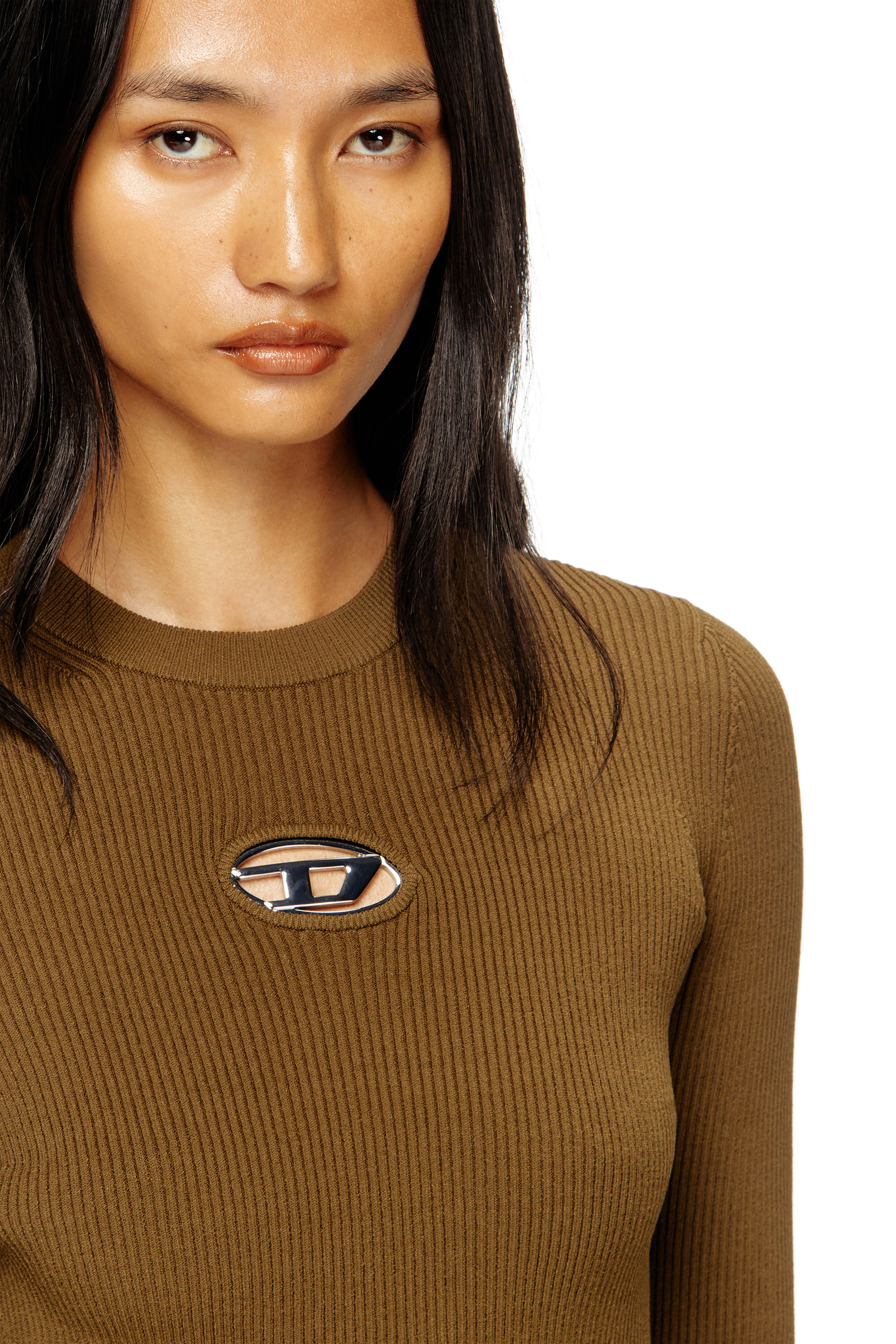 Diesel - M-VALARI, Woman's Rib-knit viscose-blend top with Oval D in Green - 4