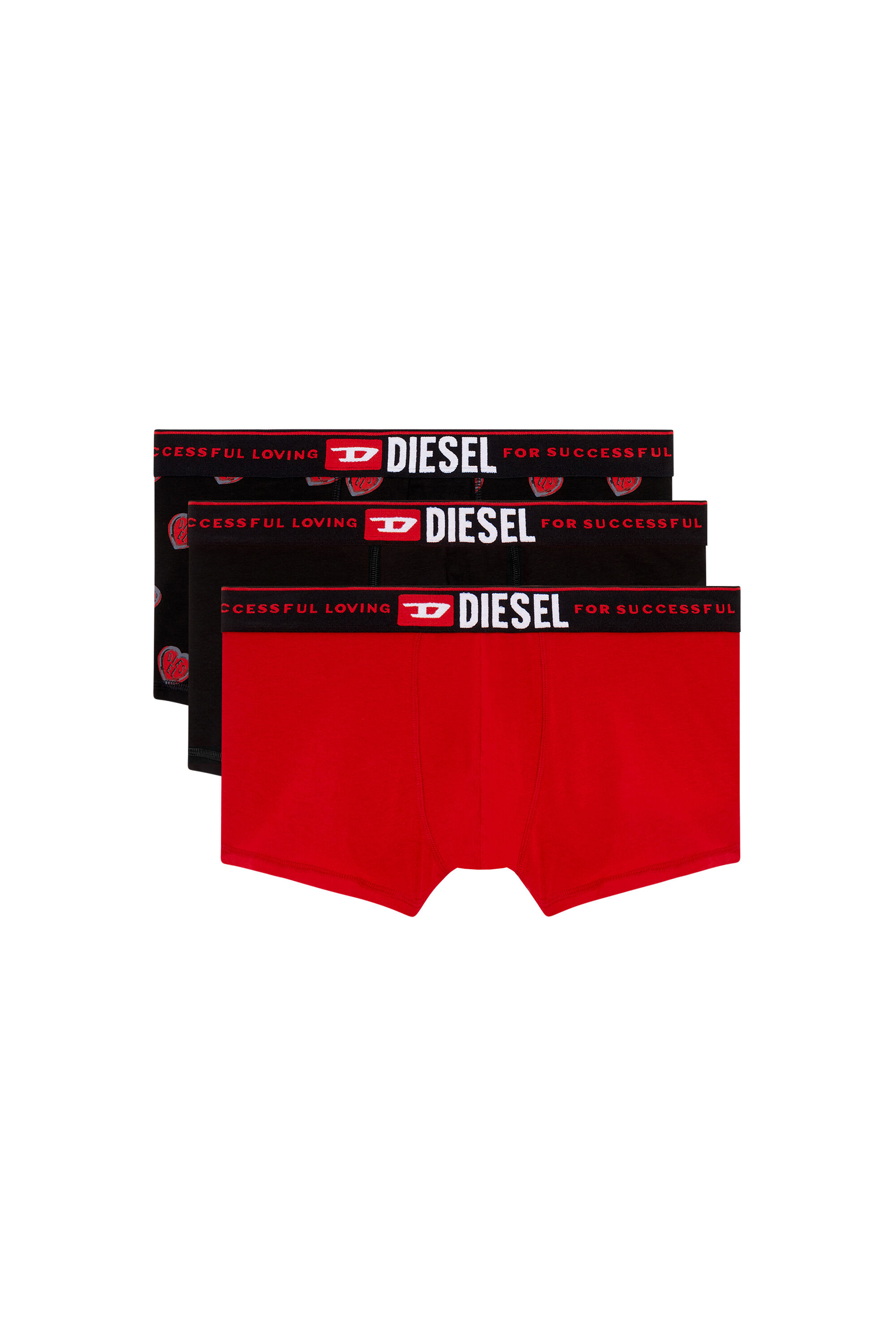 Diesel - UMBX-DAMIENTHREEPACK, Man's Three-pack boxer briefs plain and heart print in Black/Red - 1