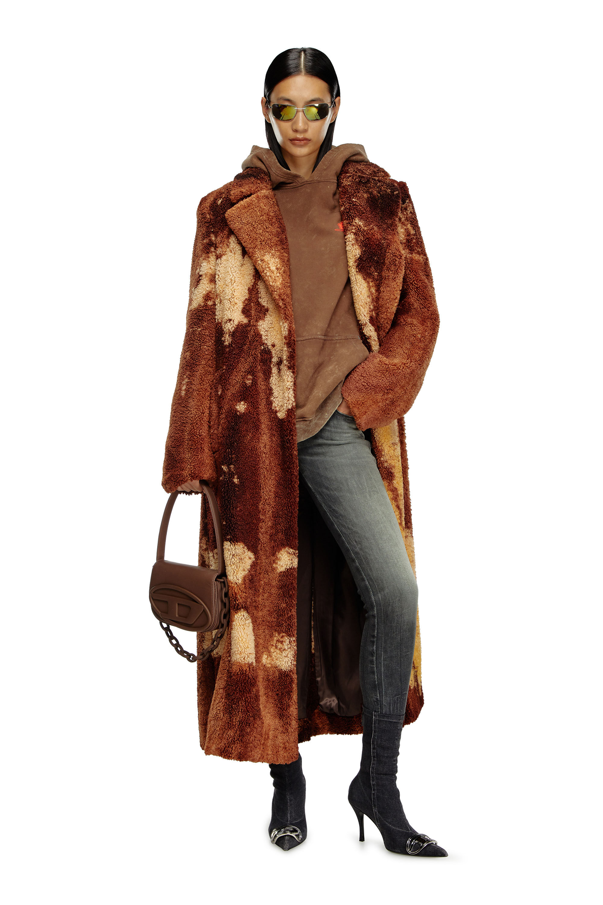 Diesel - W-ILLOW, Abrigo largo de felpa teddy tratada Mujer in Marrón - 3