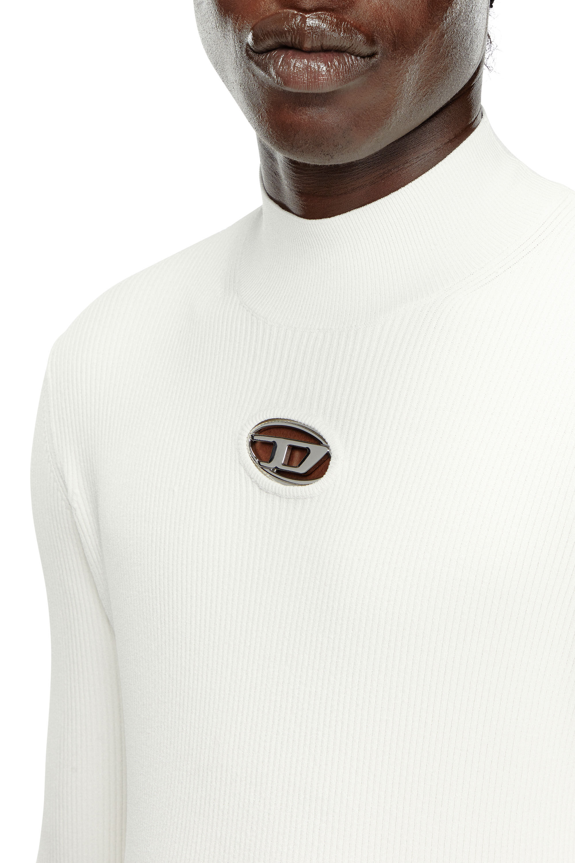 Diesel - K-ZACKARY, Man's Mock-neck jumper with Oval D in White - 4