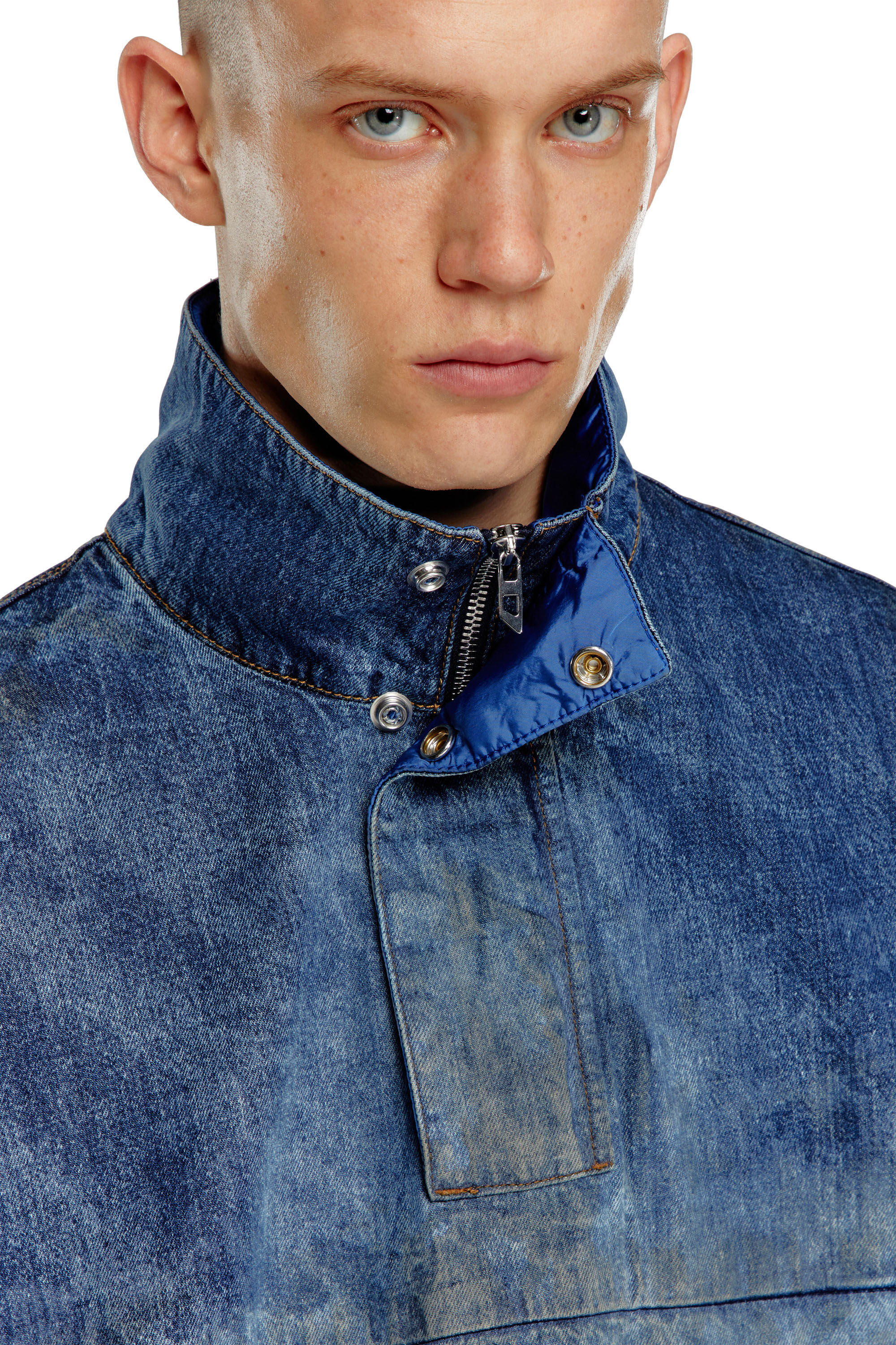 Men's Pullover jacket in dirt-effect denim | Blue | Diesel Men's Pullover jacket in dirt-effect denim | Blue | Diesel