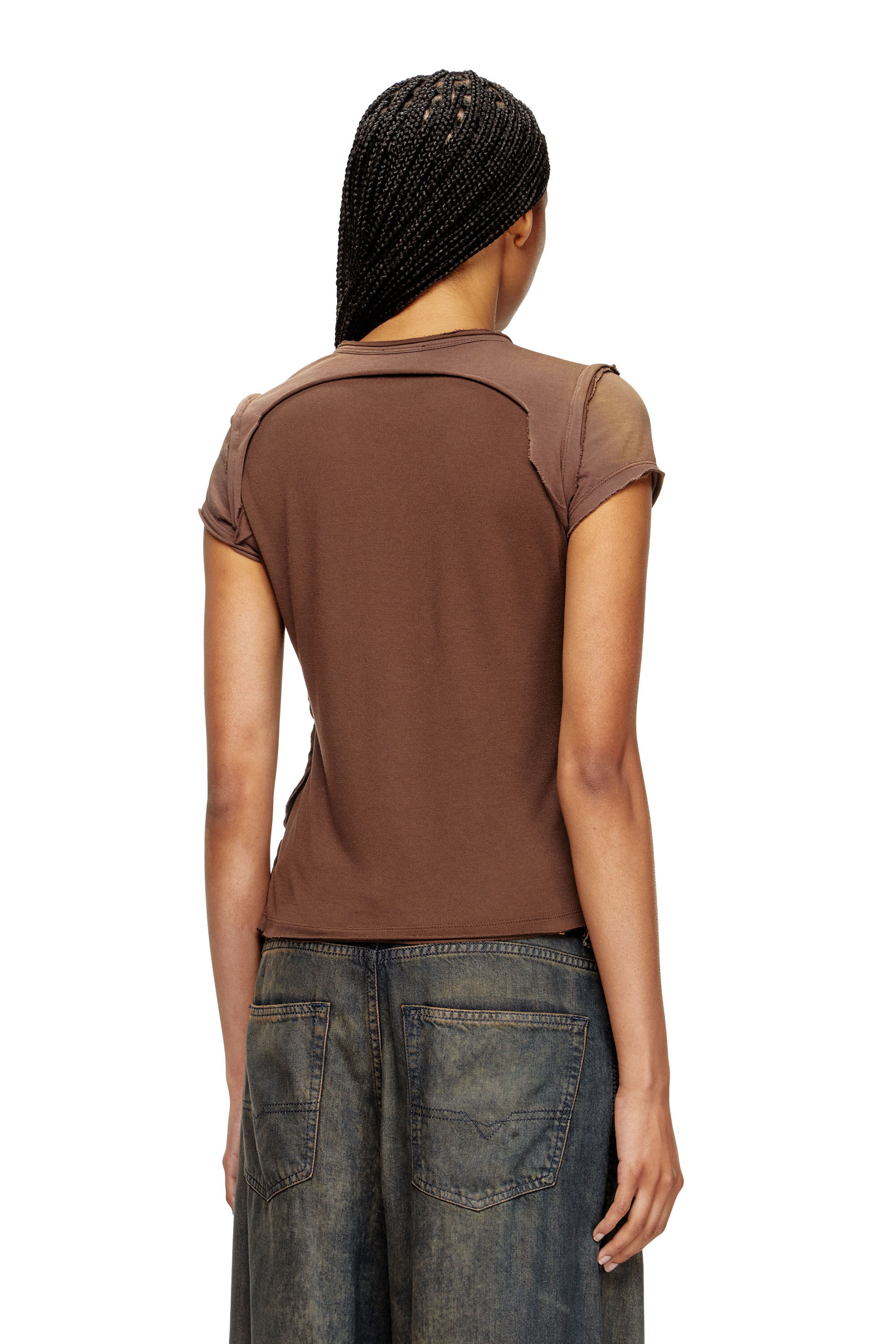 Diesel - T-UNRAWY, Woman's Henley T-shirt with peel-off effect in null - 4