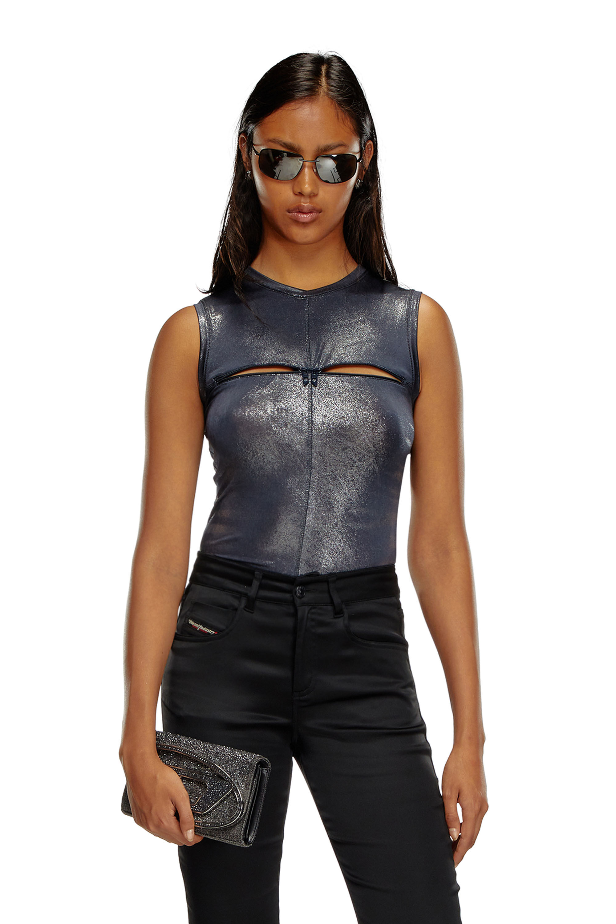 Women's Metallic tank top with chest slit | Blue | Diesel