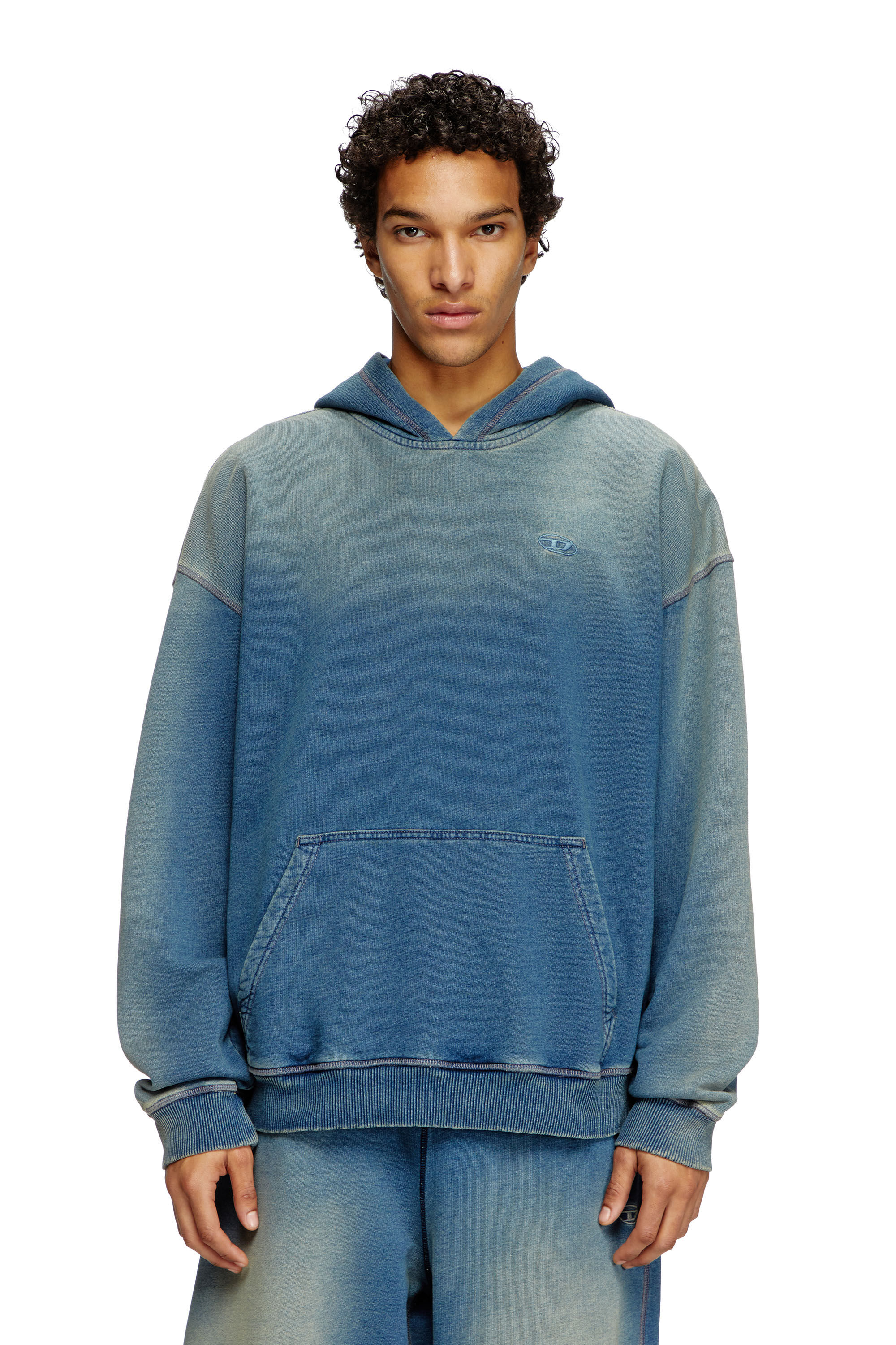 Men's Faded hoodie with logo embroidery | Blue | Diesel