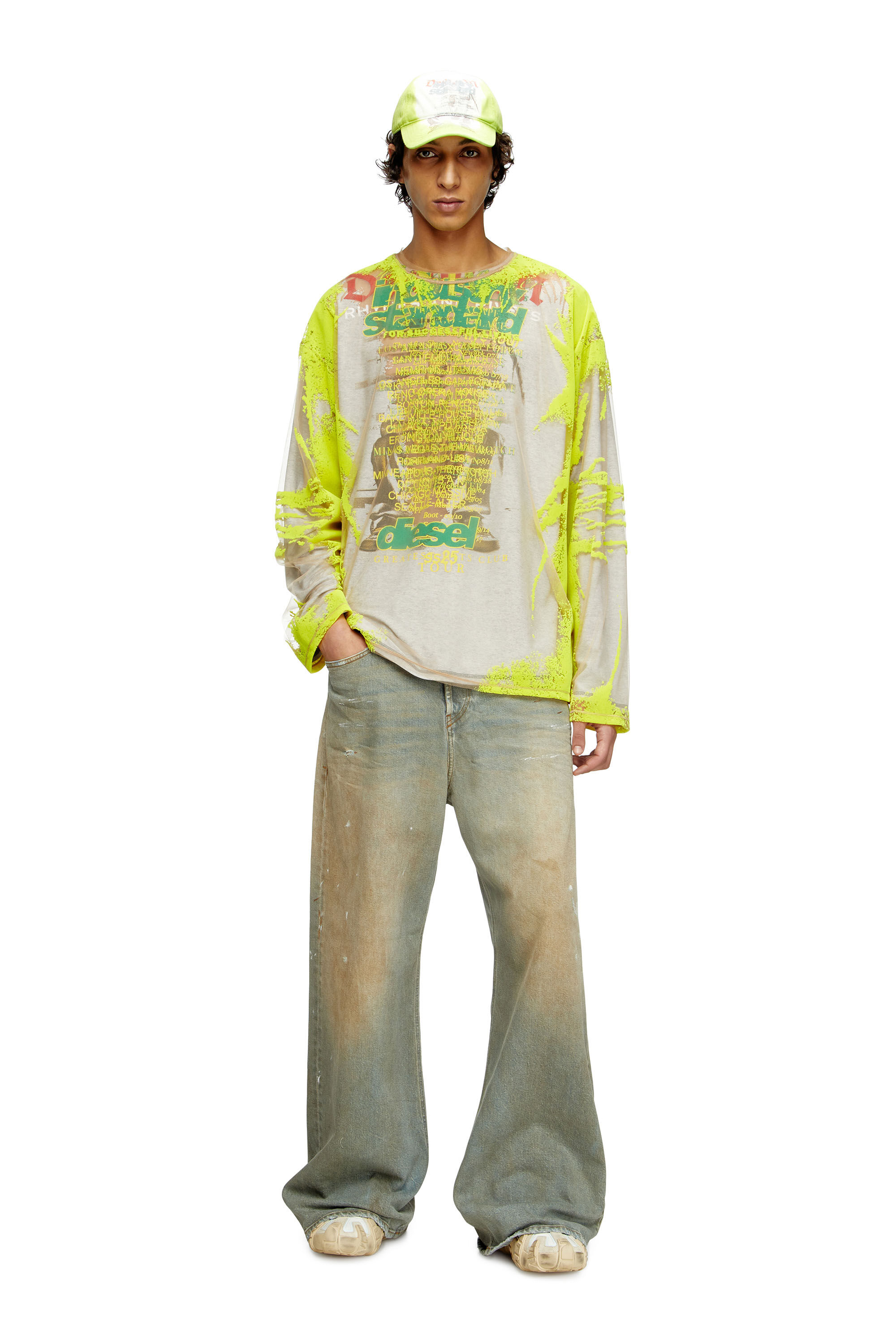 Women's Long-sleeve nylon T-shirt with lyrics print | Yellow