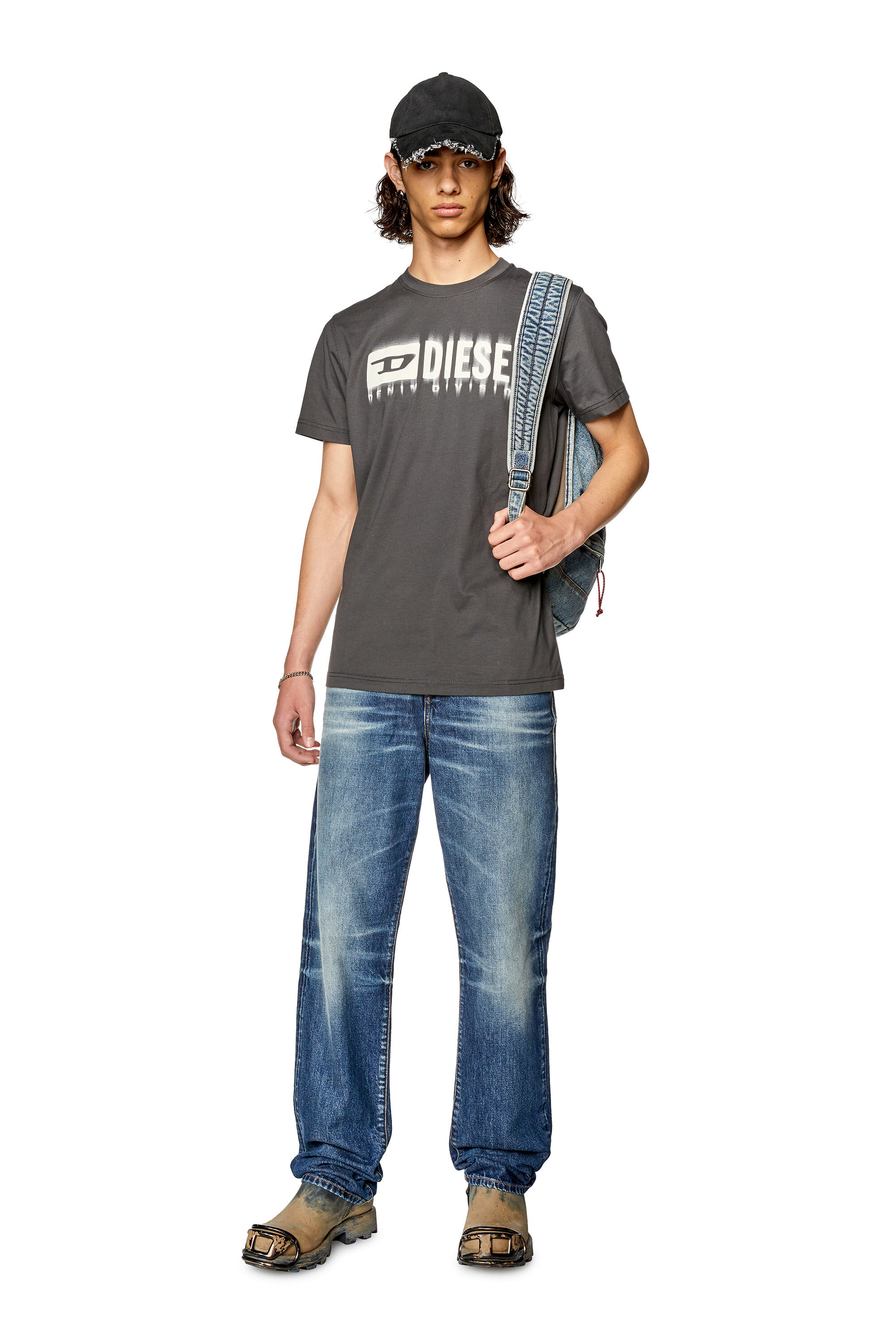 Men's T-shirt with smudged logo print | Grey | Diesel
