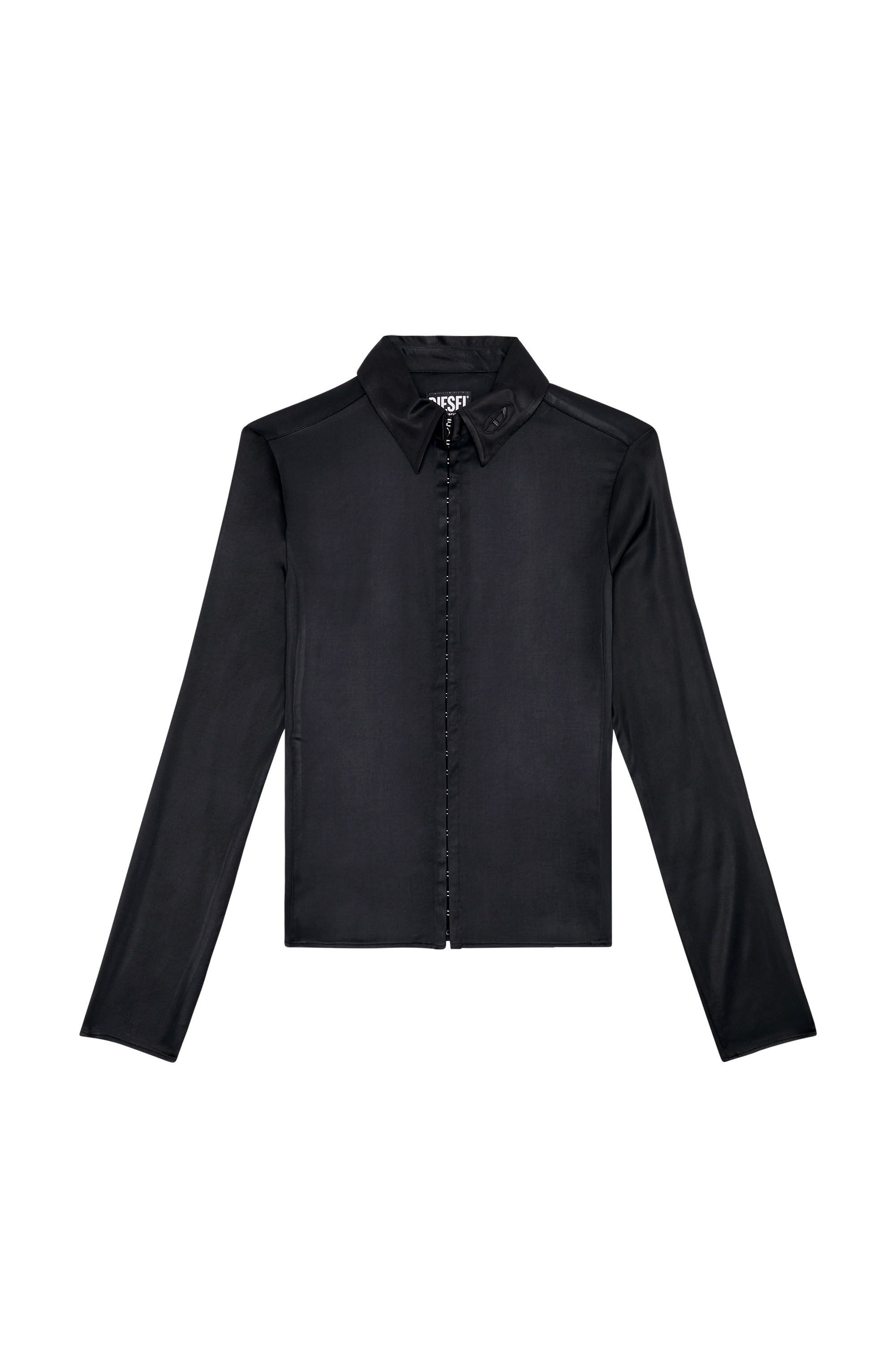 Diesel - C-BREA, Woman's Fluid satin shirt with D embroidery in Black - 2
