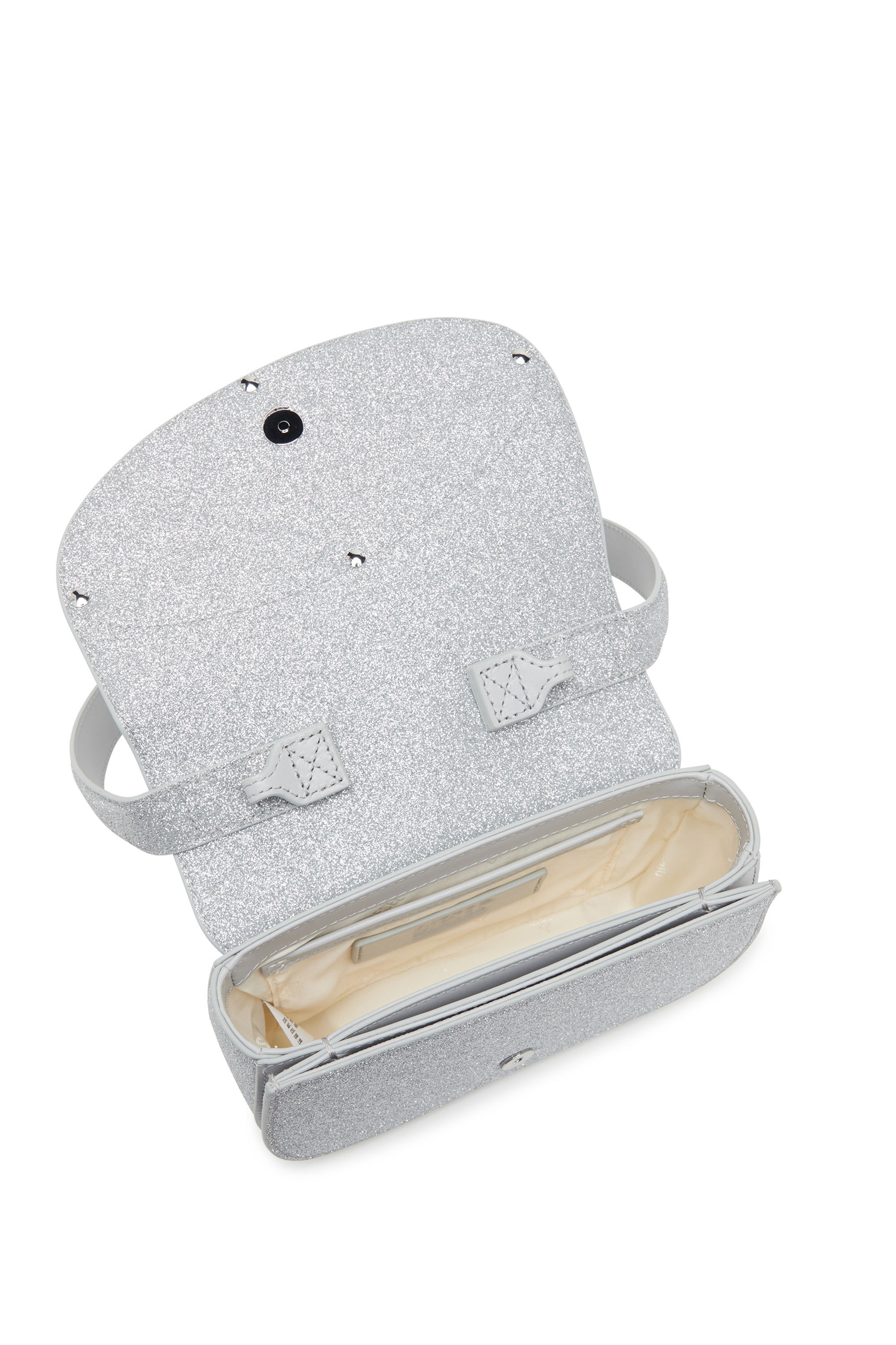 Women's 1DR-Iconic shoulder bag in glitter fabric | Silver