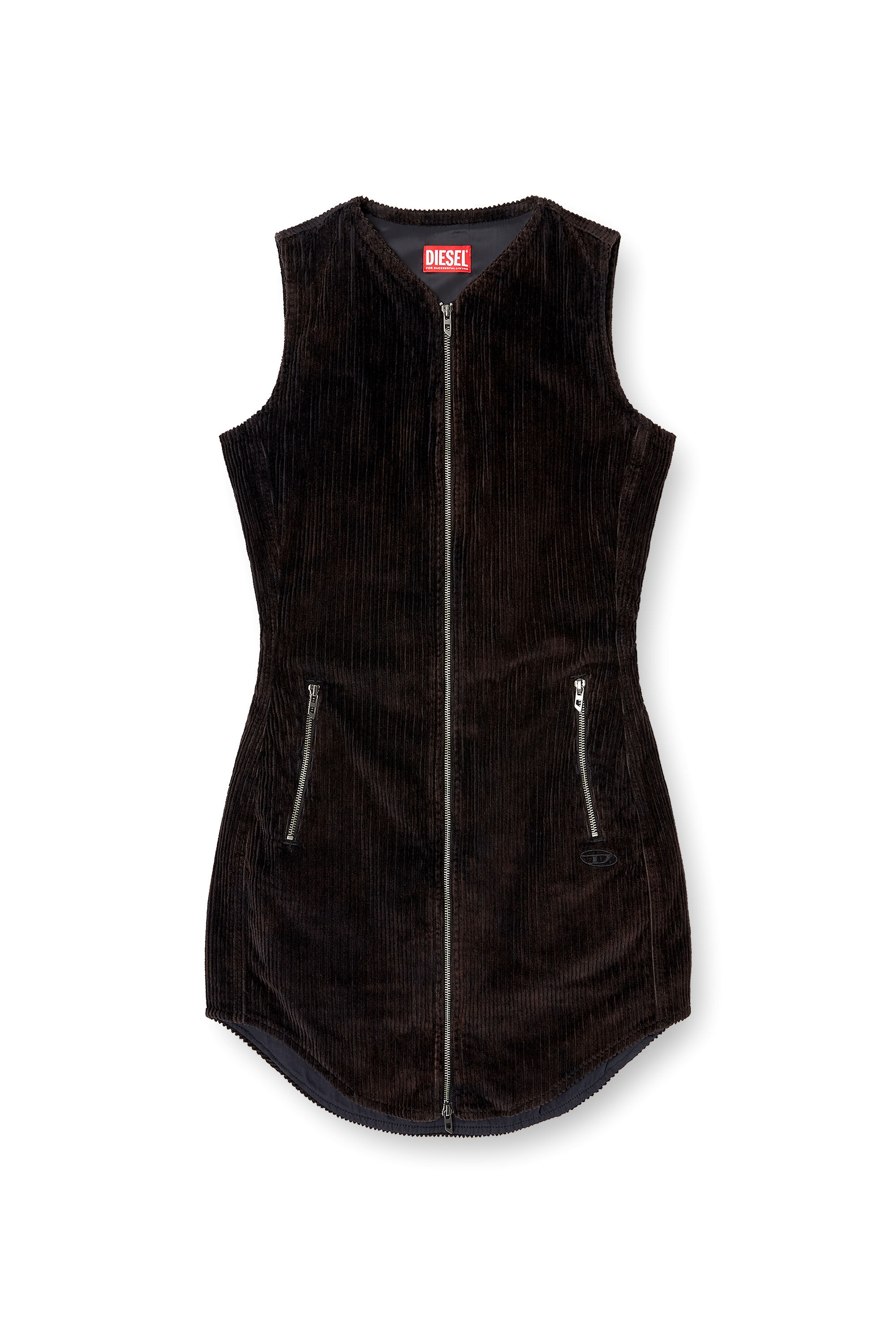 Diesel - D-ENEA, Vestido corto de algodón con cremallera frontal Mujer in Negro - 2