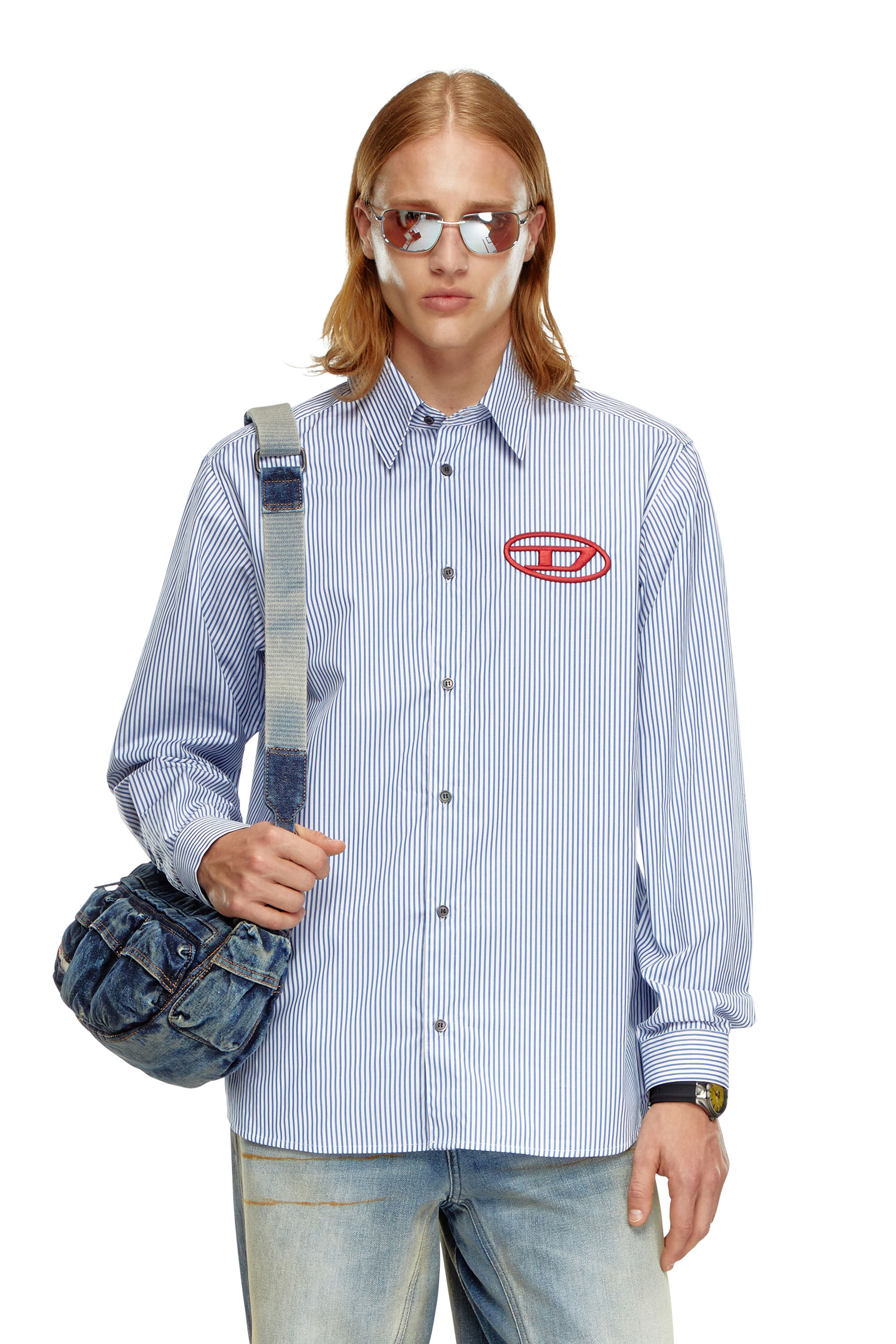 S-DOUBLY-STRIPE-NW Man: Striped shirt with logo embroidery