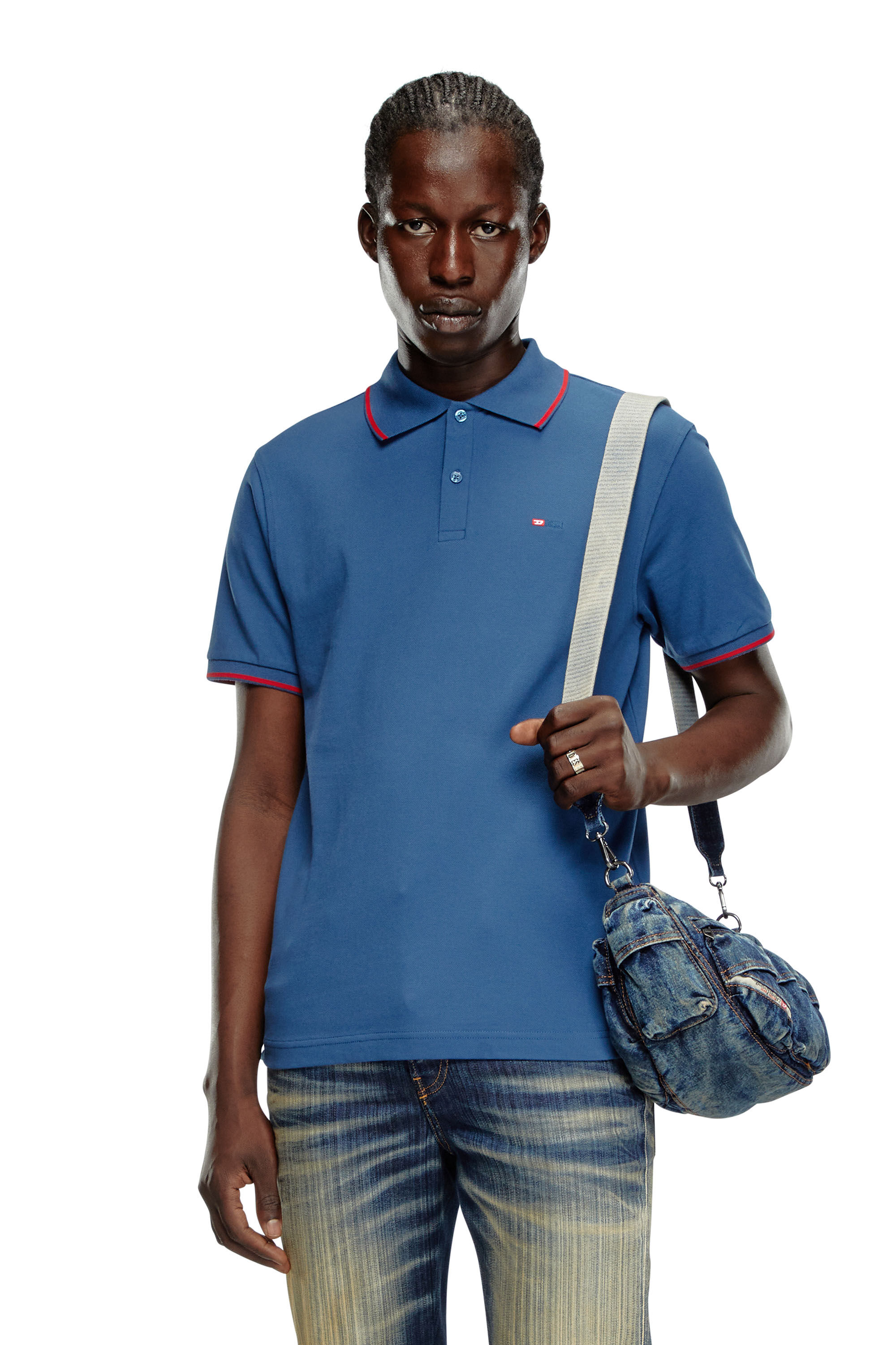 Diesel - T-FERRY-MICRODIV, Man Polo shirt with micro Diesel embroidery in Blue - Image 3