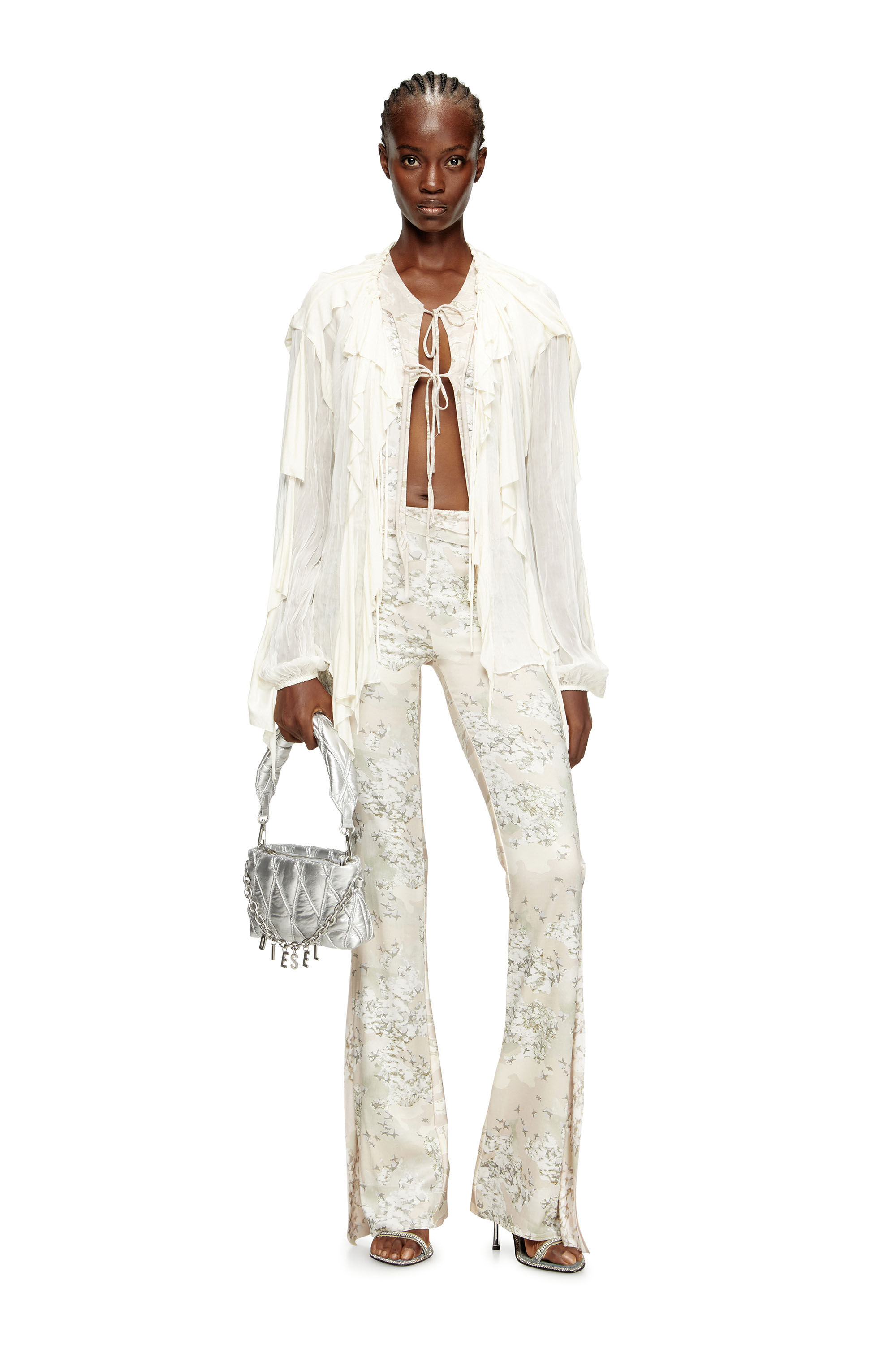 Diesel - C-LASSY, Blusa con volantes de muselina arrugada Mujer in Blanco - 1