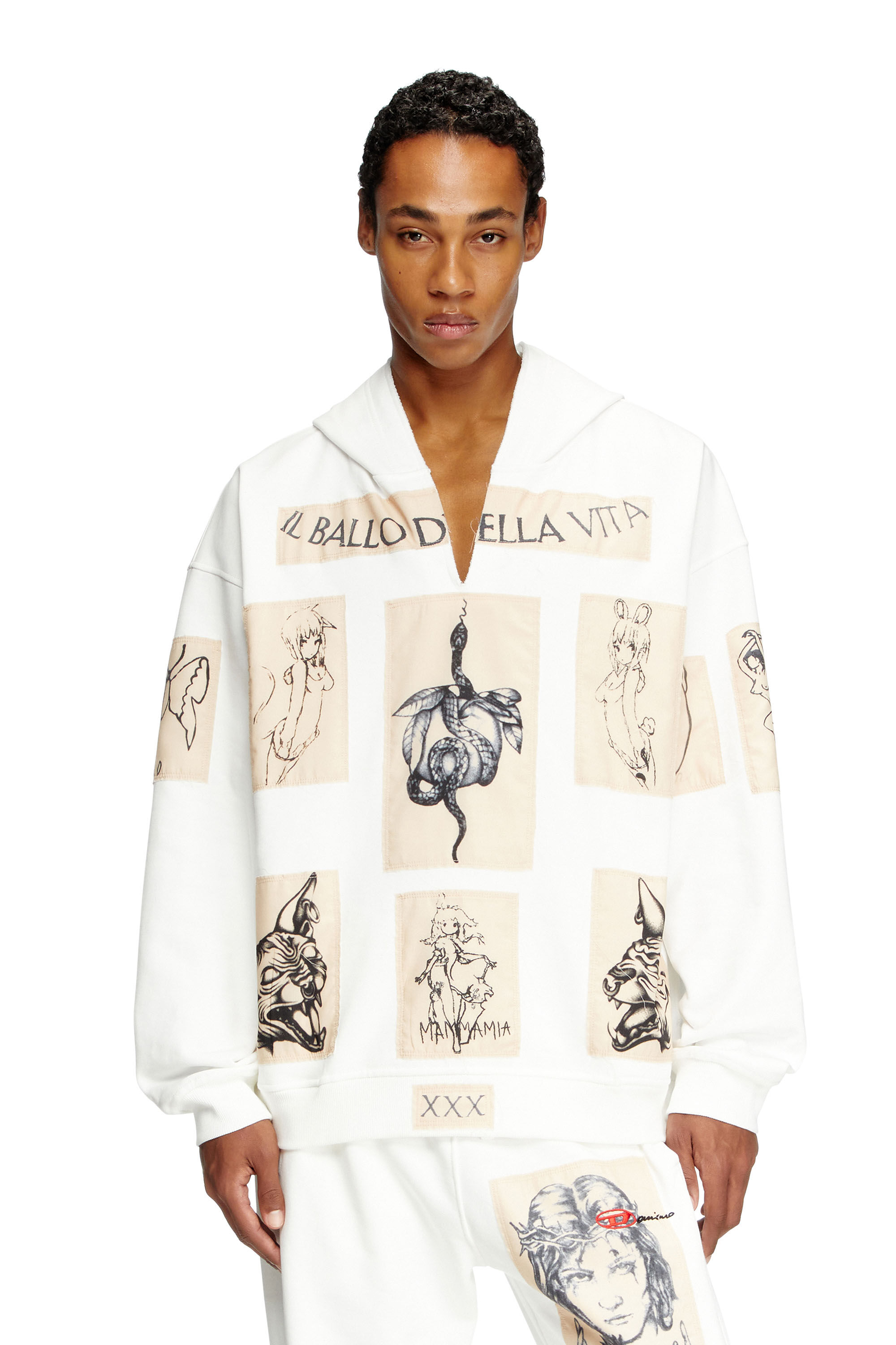 Diesel - S-BOXT-HOOD-DD, Sudadera con capucha y parches de tatuaje Unisex in Blanco - 3