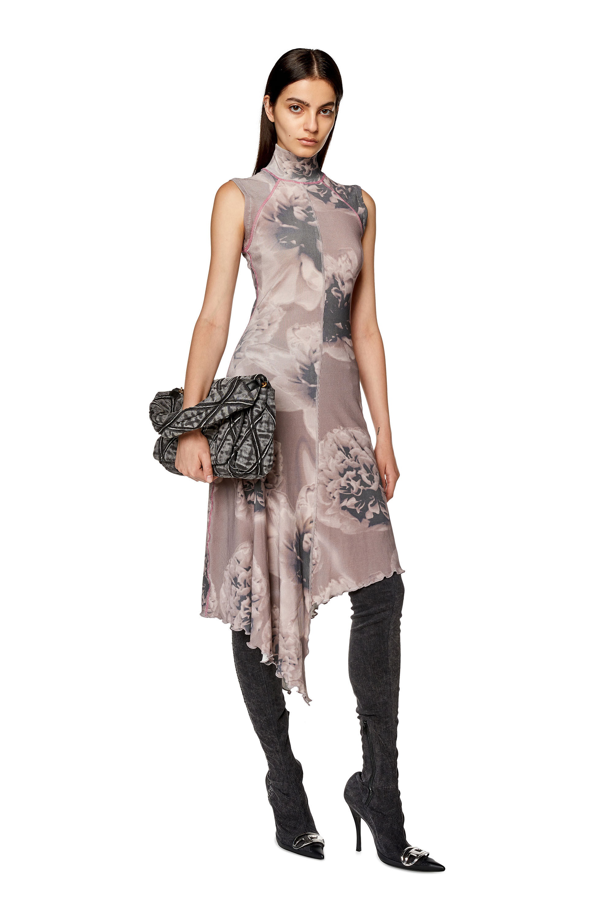 Diesel - D-RIBEL-L1, Vestido midi asimétrico con estampado floral Mujer in Multicolor - 1