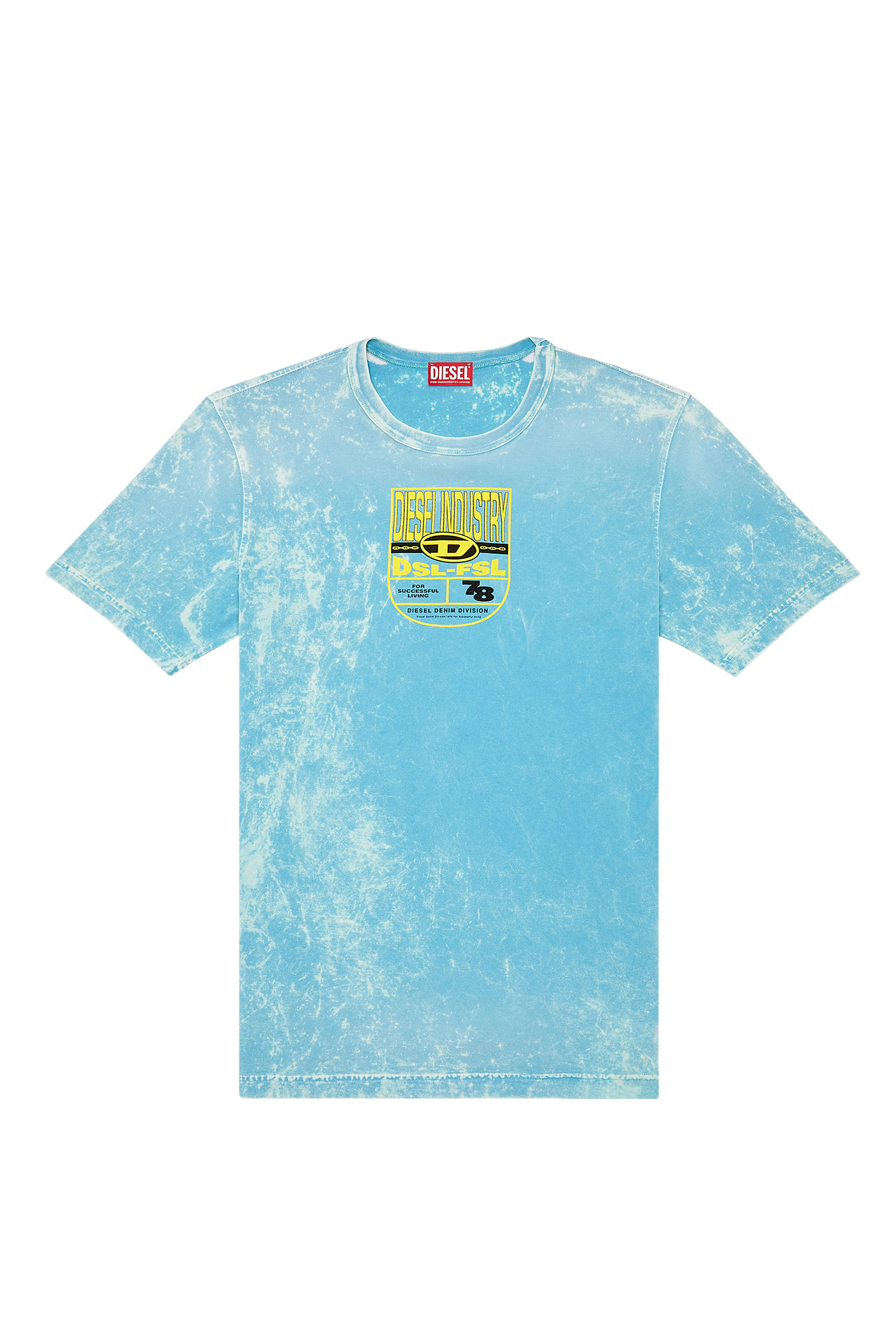 Men's Acid-wash T-shirt with crest logo print | Blue | Diesel