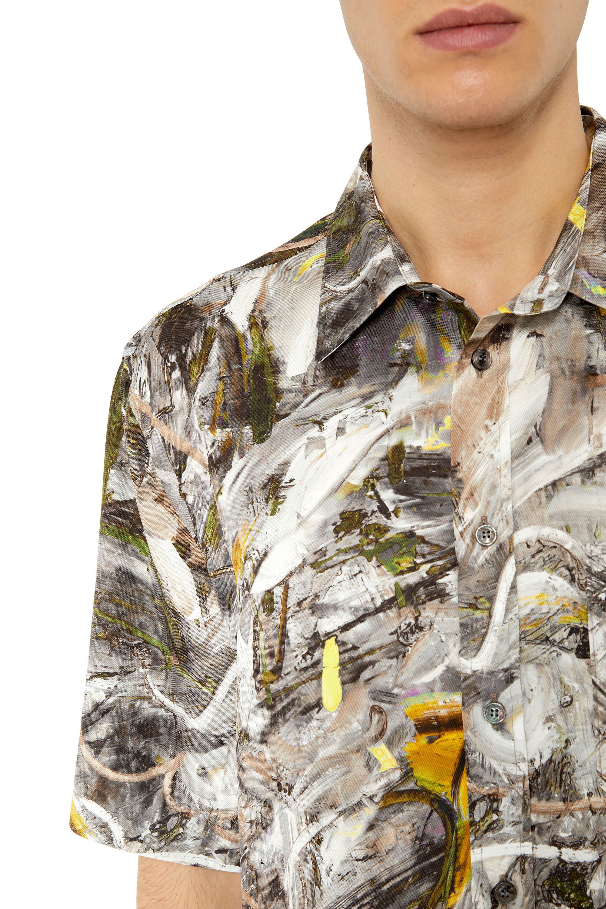 Diesel - S-UMBE-SSL-PRINT, Hombre Camisa de manga corta de sarga estampada in Multicolor - Image 4