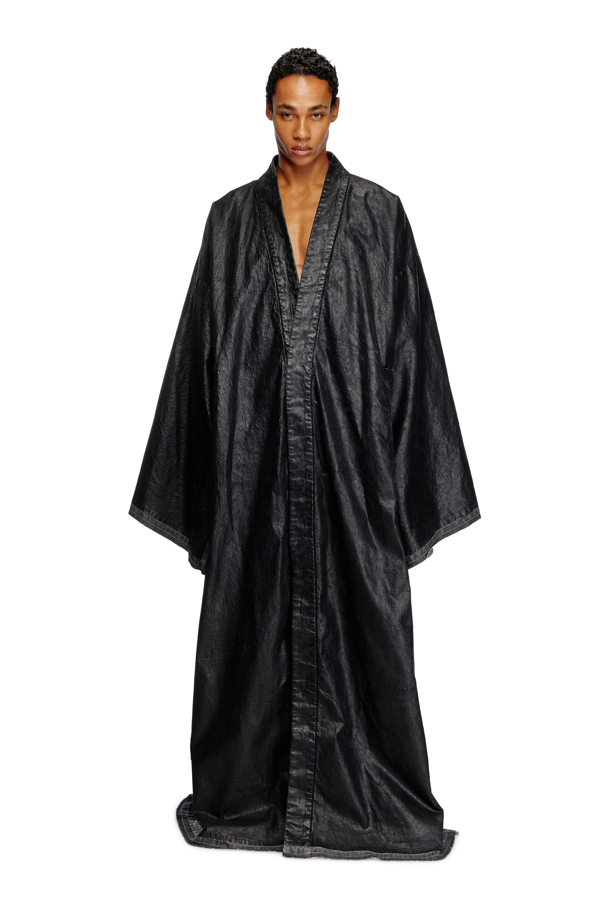 Diesel - D-D-KIM, Abrigo quimono de denim con parte delantera recubierta Unisex in Negro - 3