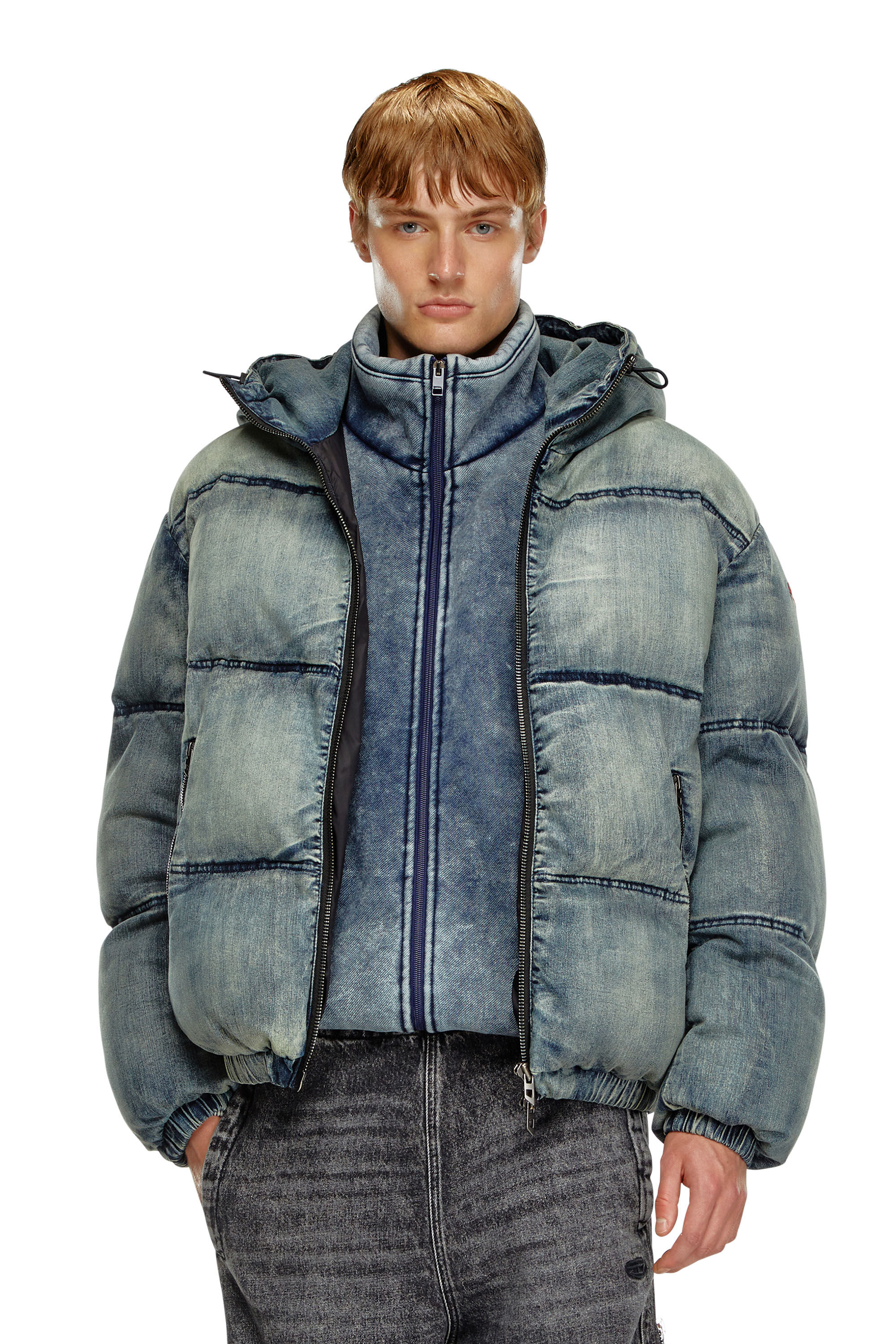 Diesel - W-MONS, Chaqueta puffer de denim tratado Hombre in Azul marino - 3