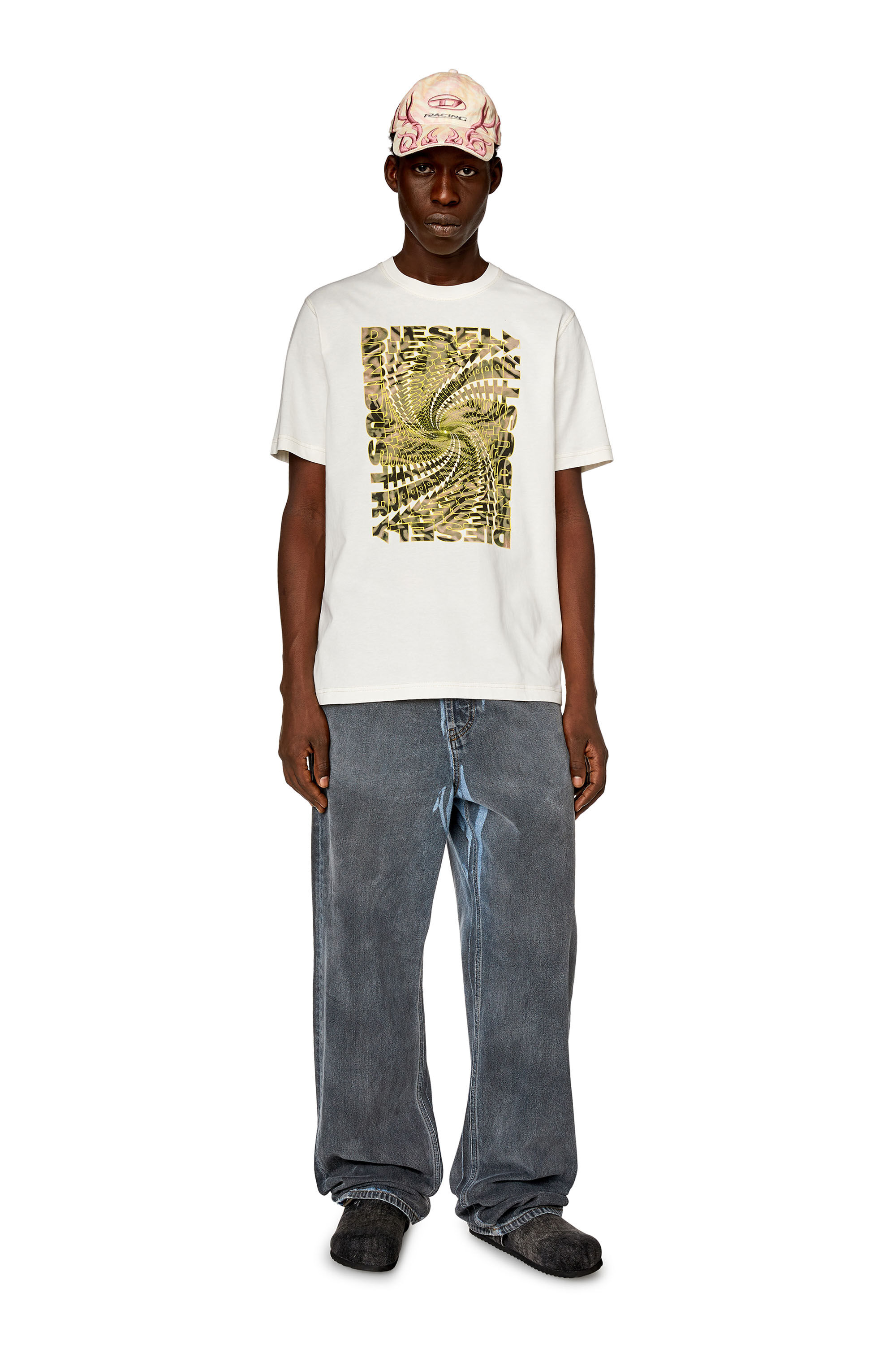 DIESEL＊ゼブラモチーフカモフラージュ☆クルーネック Tシャツ Men's T-shirt with zebra-camo optical logo print | White