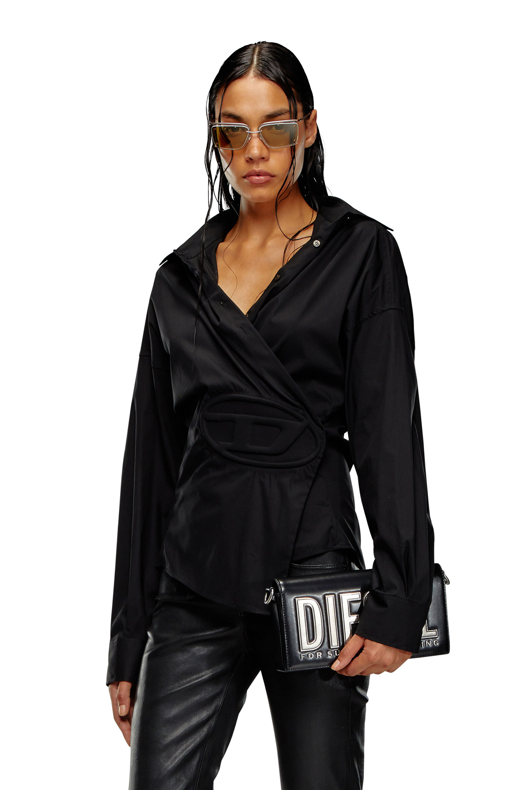 Women's Wrap shirt with embossed logo | Black | Diesel