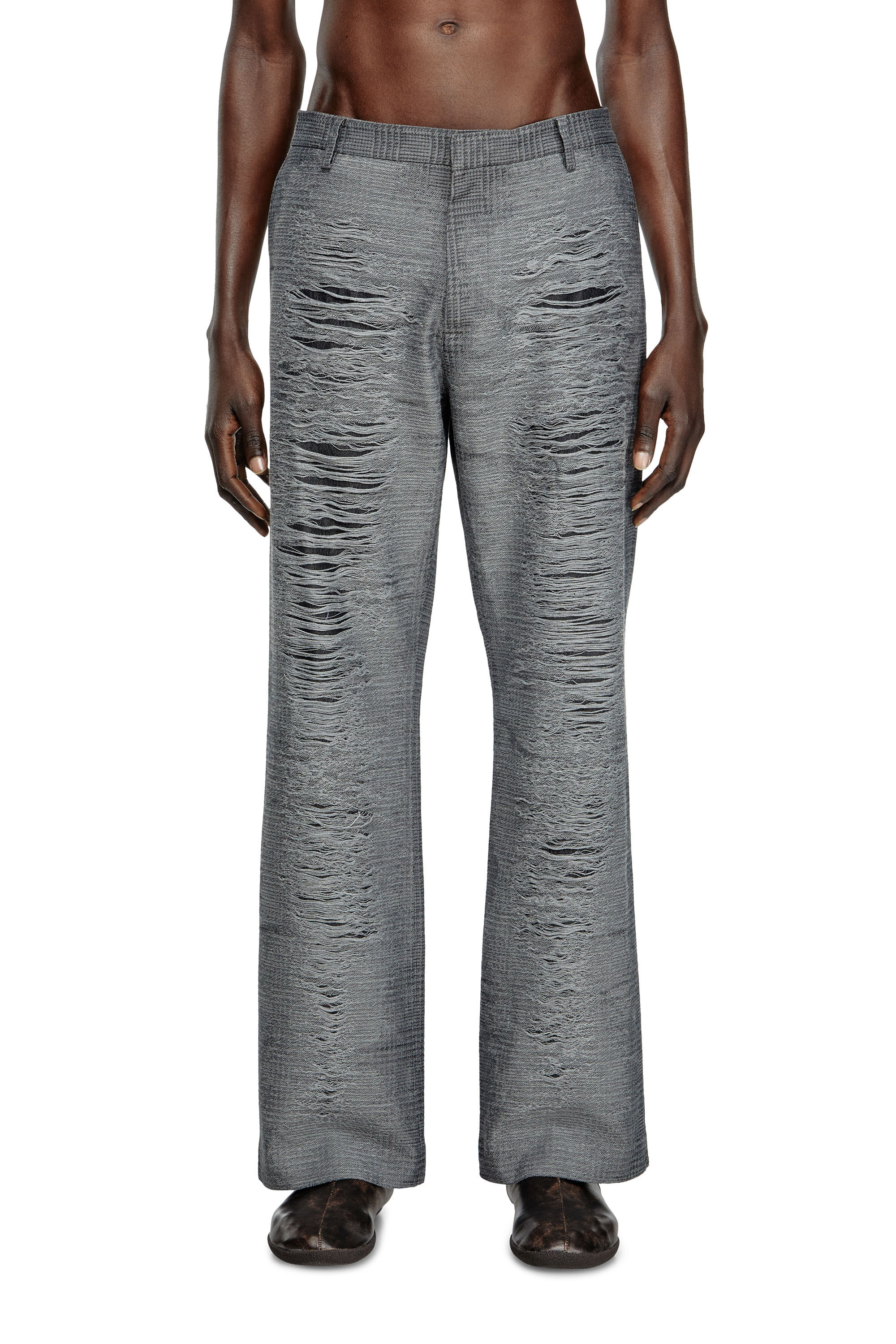 Diesel - P-BOIX, Pantalones a cuadros con parte delantera rasgada Hombre in Gris - 3