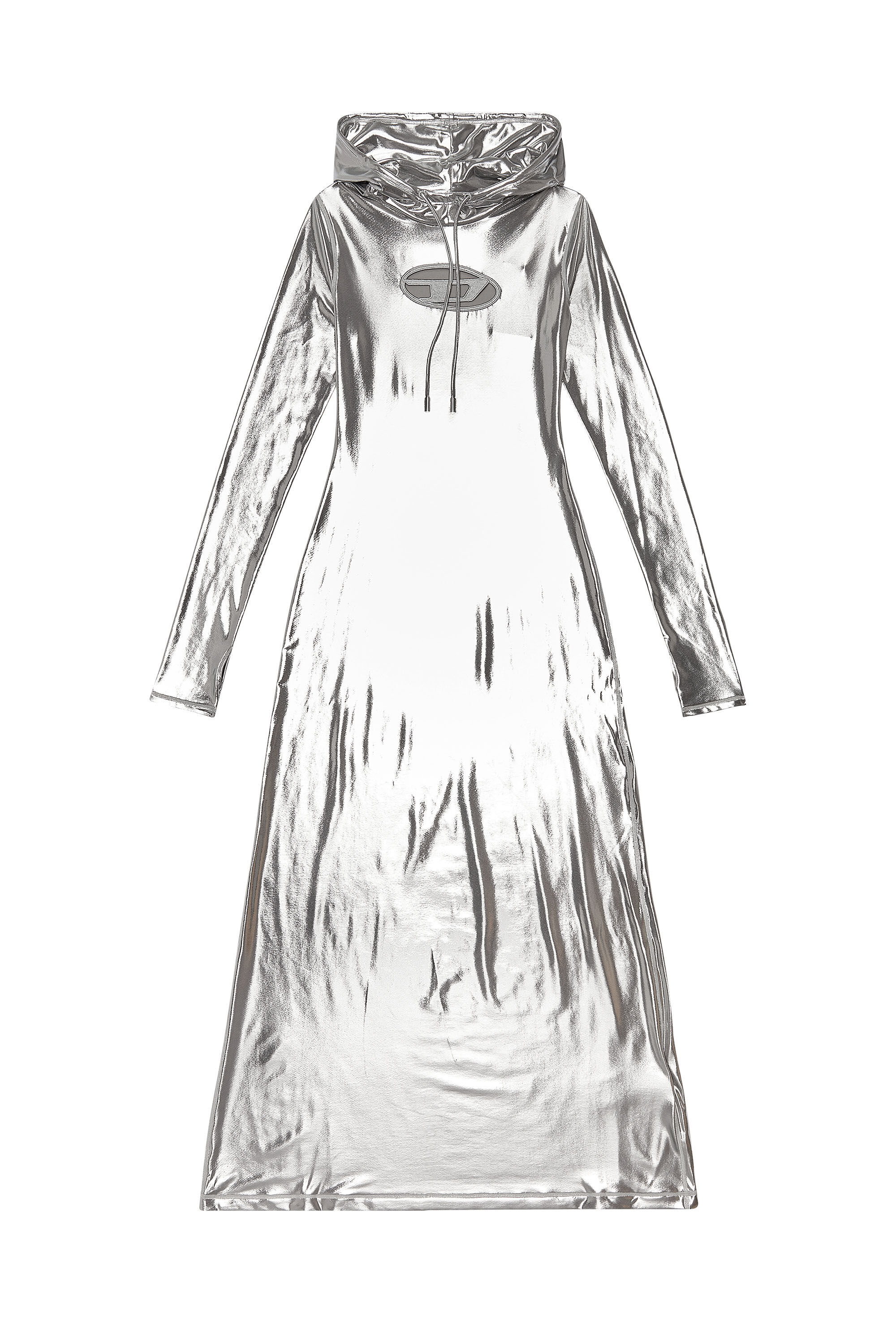 Women's Hoodie dress with shiny foil coating | Grey | Diesel